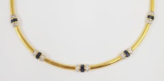 Blue Sapphire with Diamond Necklace Set in 18 Karat Gold Settings