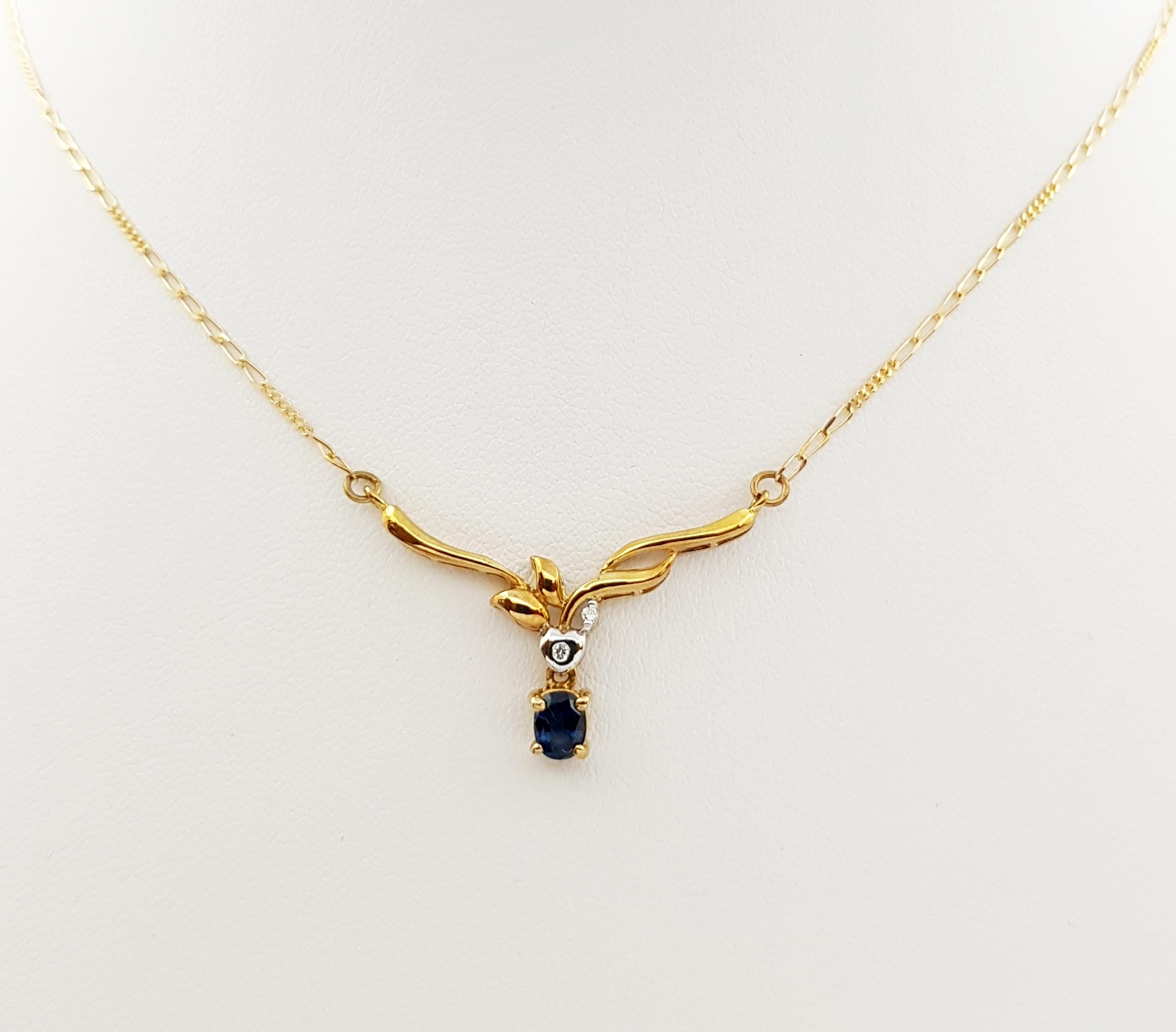 Blue Sapphire 0.44 carat with Diamond 0.02 carat Necklace set in 18 Karat Gold Settings

Width: 2.5 cm 
Length: 45.0 cm
Total Weight: 3.55 grams

