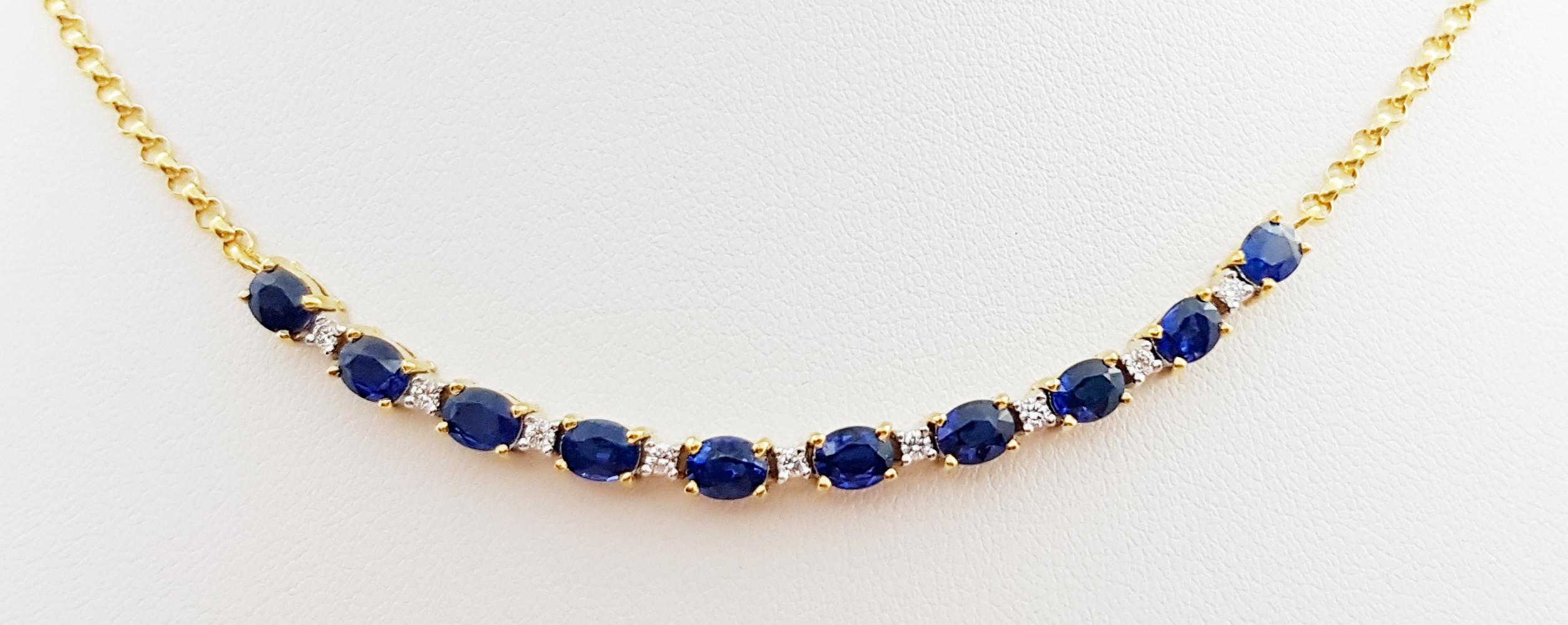 Blue Sapphire 3.32 carats with Diamond 0.19 carat Necklace set in 18 Karat Gold Settings

Width: 0.4 cm 
Length: 47.0 cm
Total Weight: 10.7 grams

