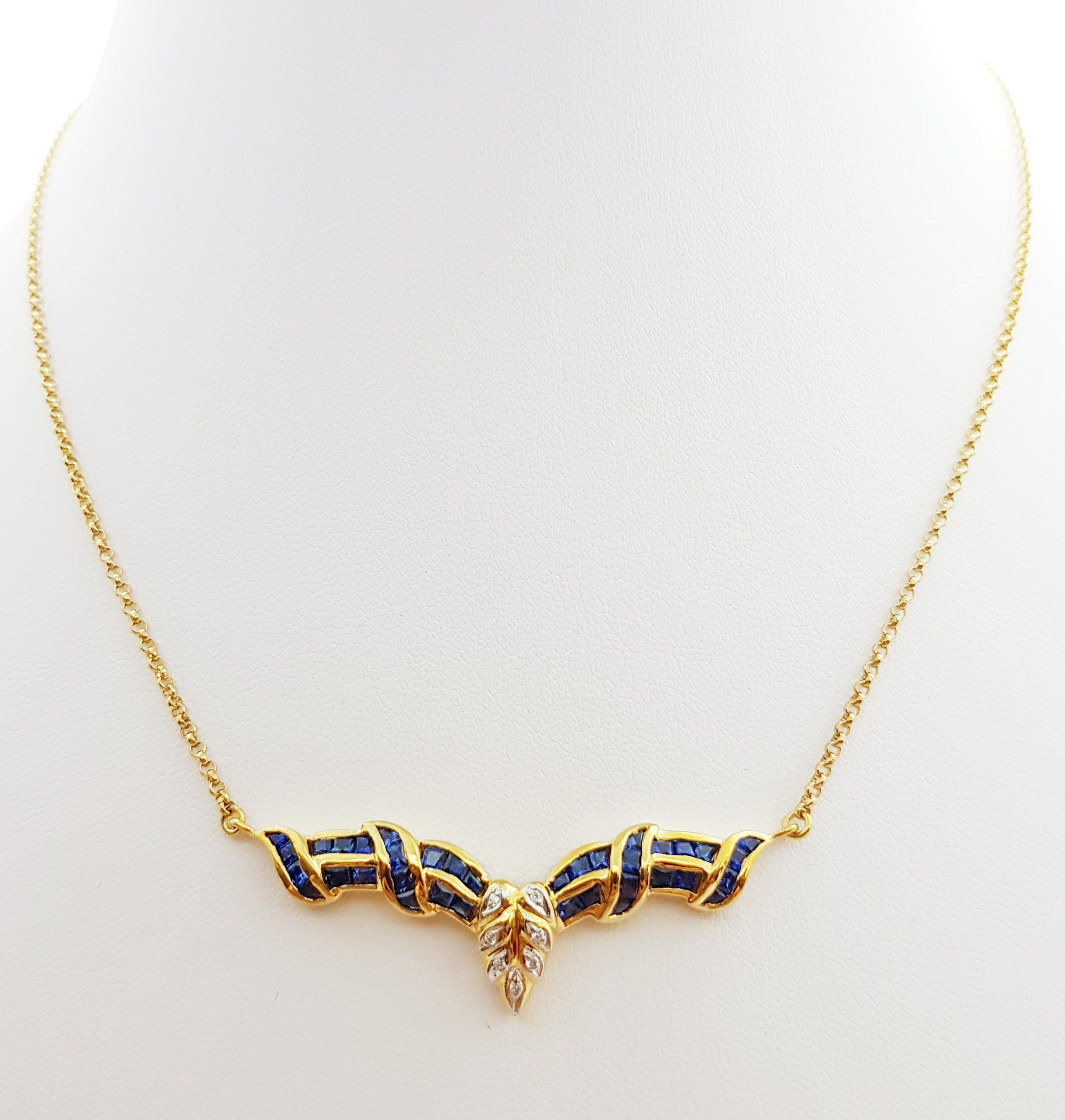 Blauer Saphir 1,80 Karat mit Diamant 0,03 Karat Halskette in 18 Karat Goldfassung

Breite: 1,5 cm 
Länge: 45,5 cm
Gesamtgewicht: 11,87 Gramm

