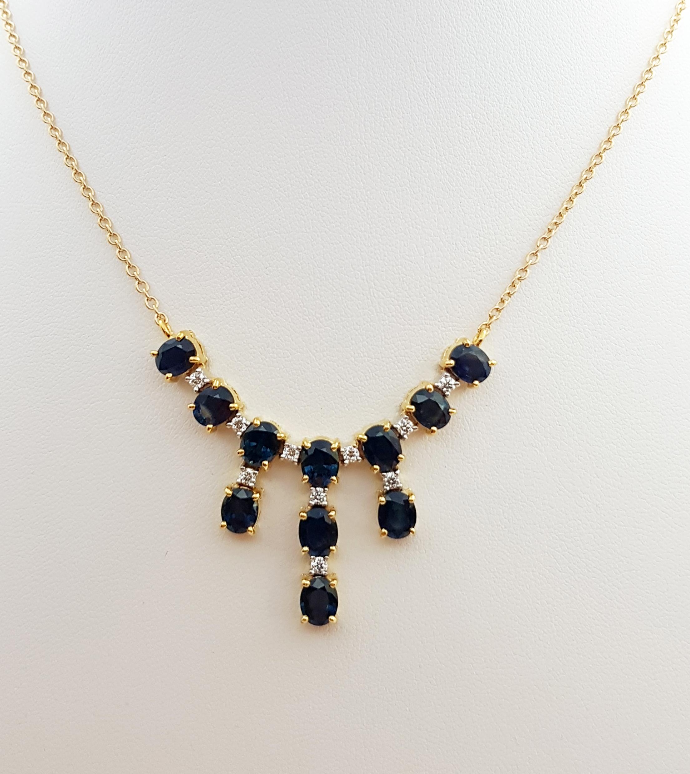 Blauer Saphir 8,99 Karat mit Diamant 0,40 Karat Halskette in 18 Karat Goldfassung 

Breite: 2,5 cm 
Länge: 44,0 cm
Gesamtgewicht: 14,16 Gramm

