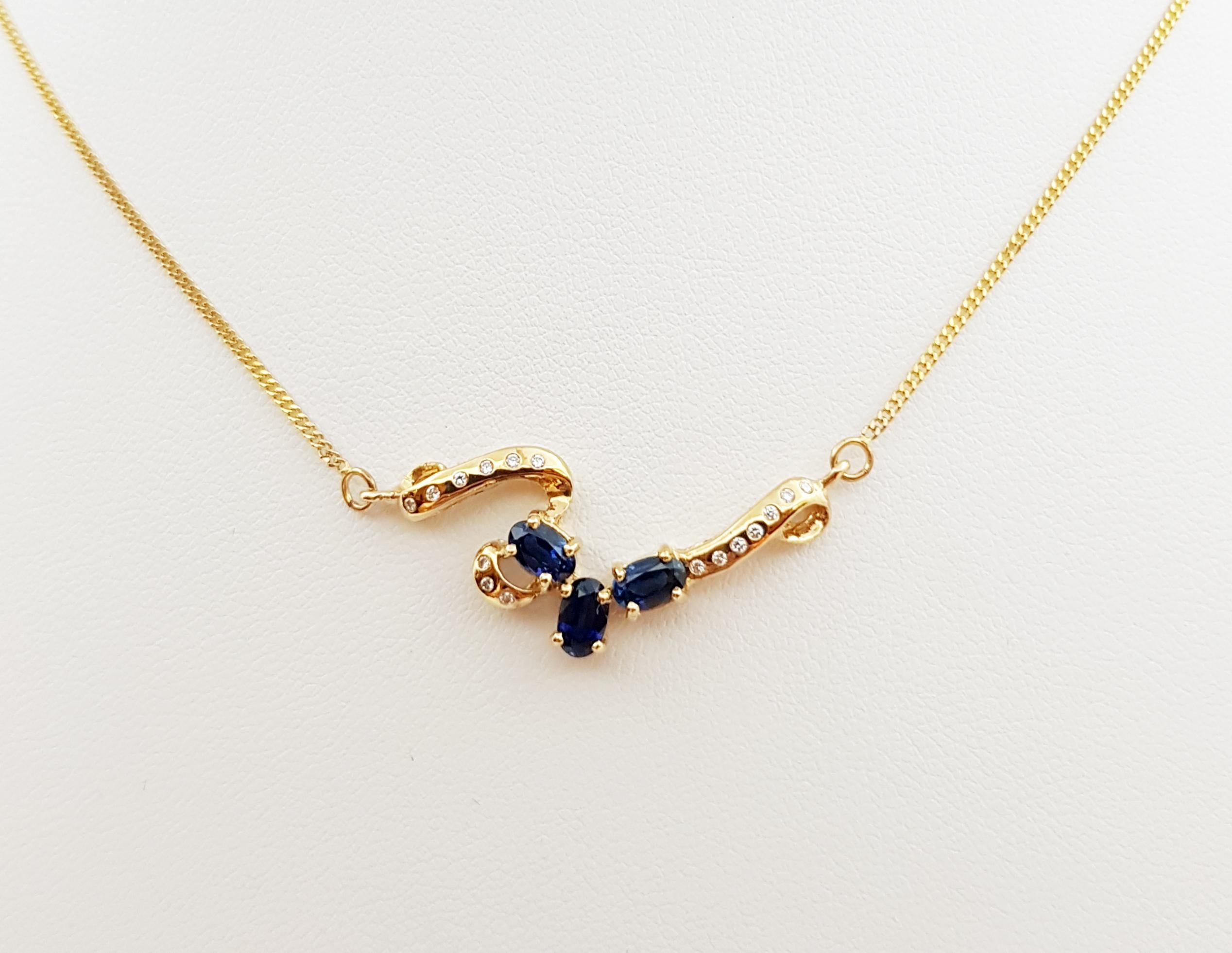 Blue Sapphire 0.97 carat with Diamond 0.07 carat Necklace set in 18 Karat Gold Settings

Width: 1.3 cm 
Length: 43.5 cm
Total Weight: 5.0 grams

