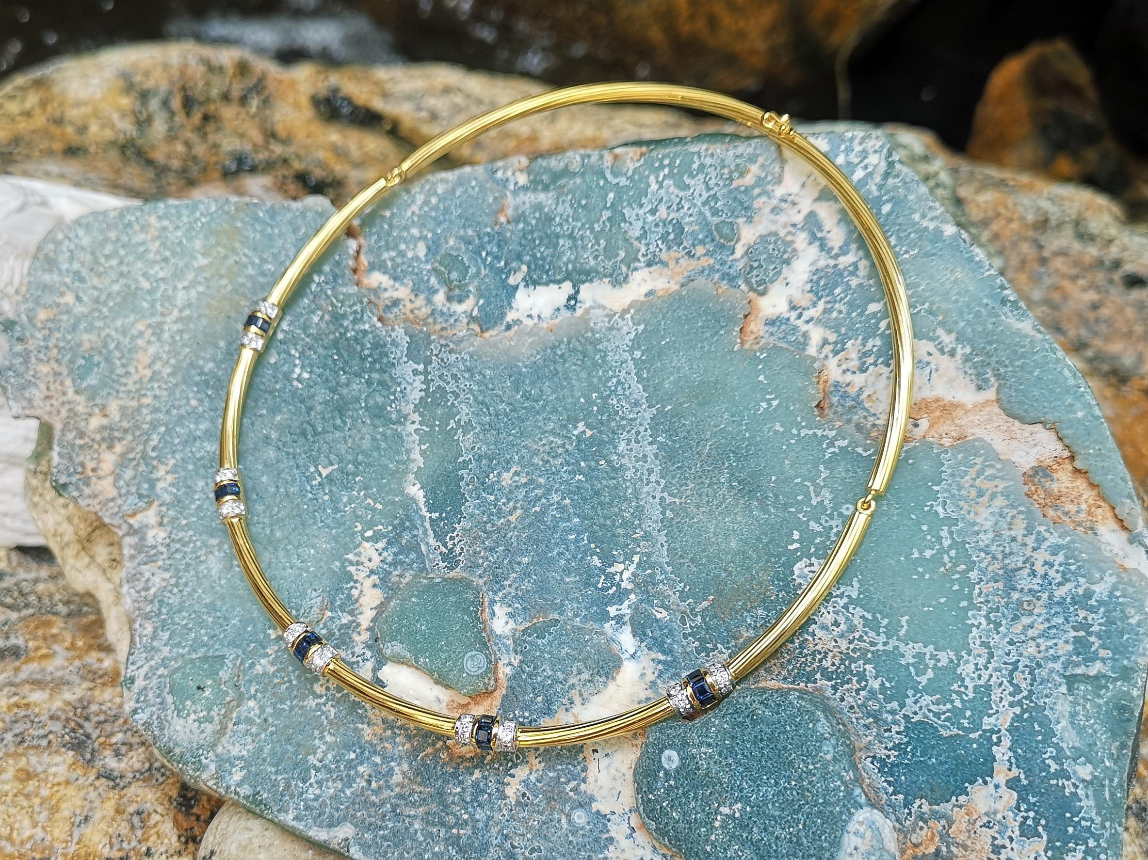 Contemporain Collier en or 18 carats serti d'un saphir bleu et de diamants en vente