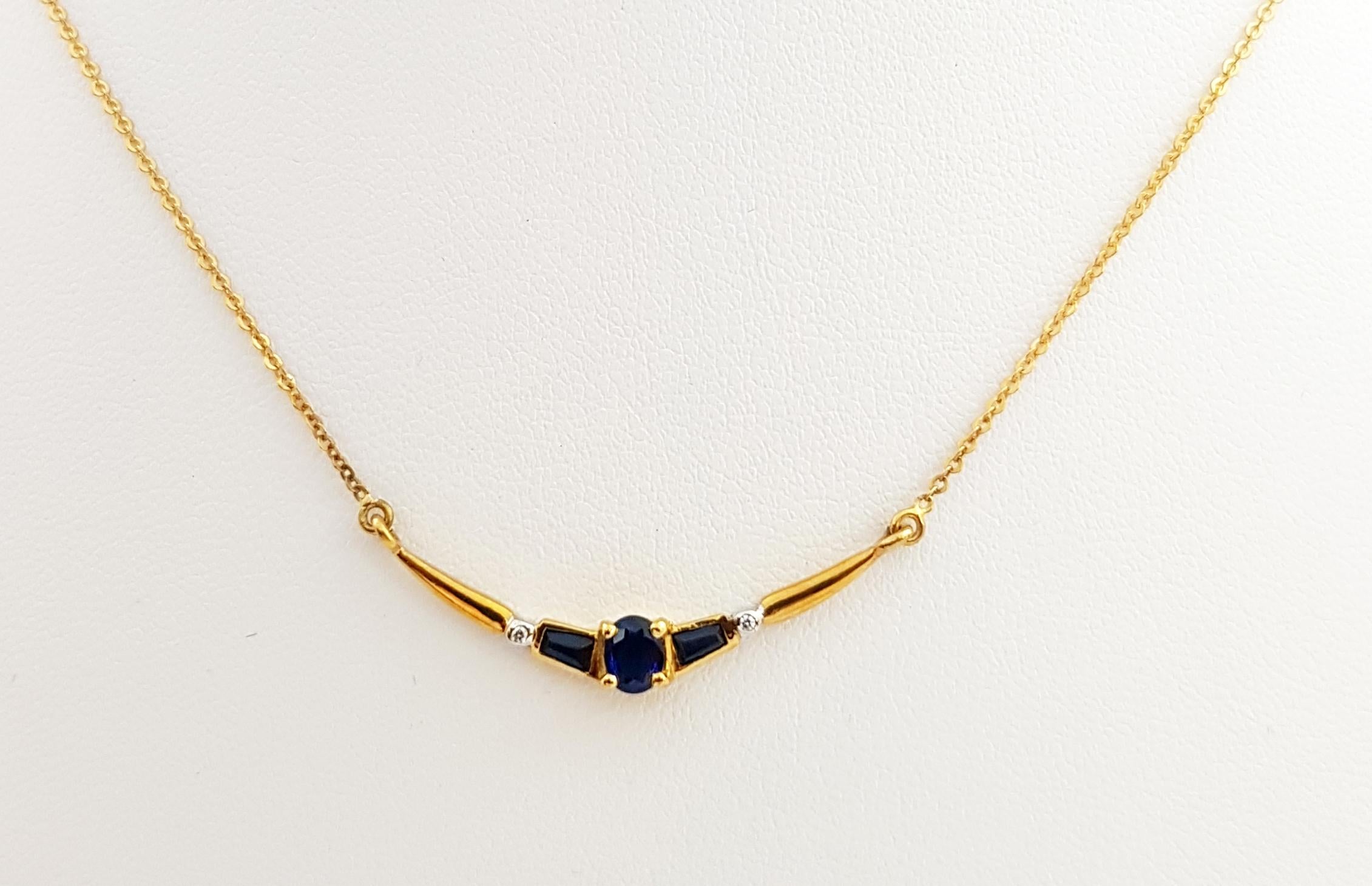 Blauer blauer Saphir mit Diamant-Halskette in 18 Karat Goldfassung (Gemischter Schliff) im Angebot