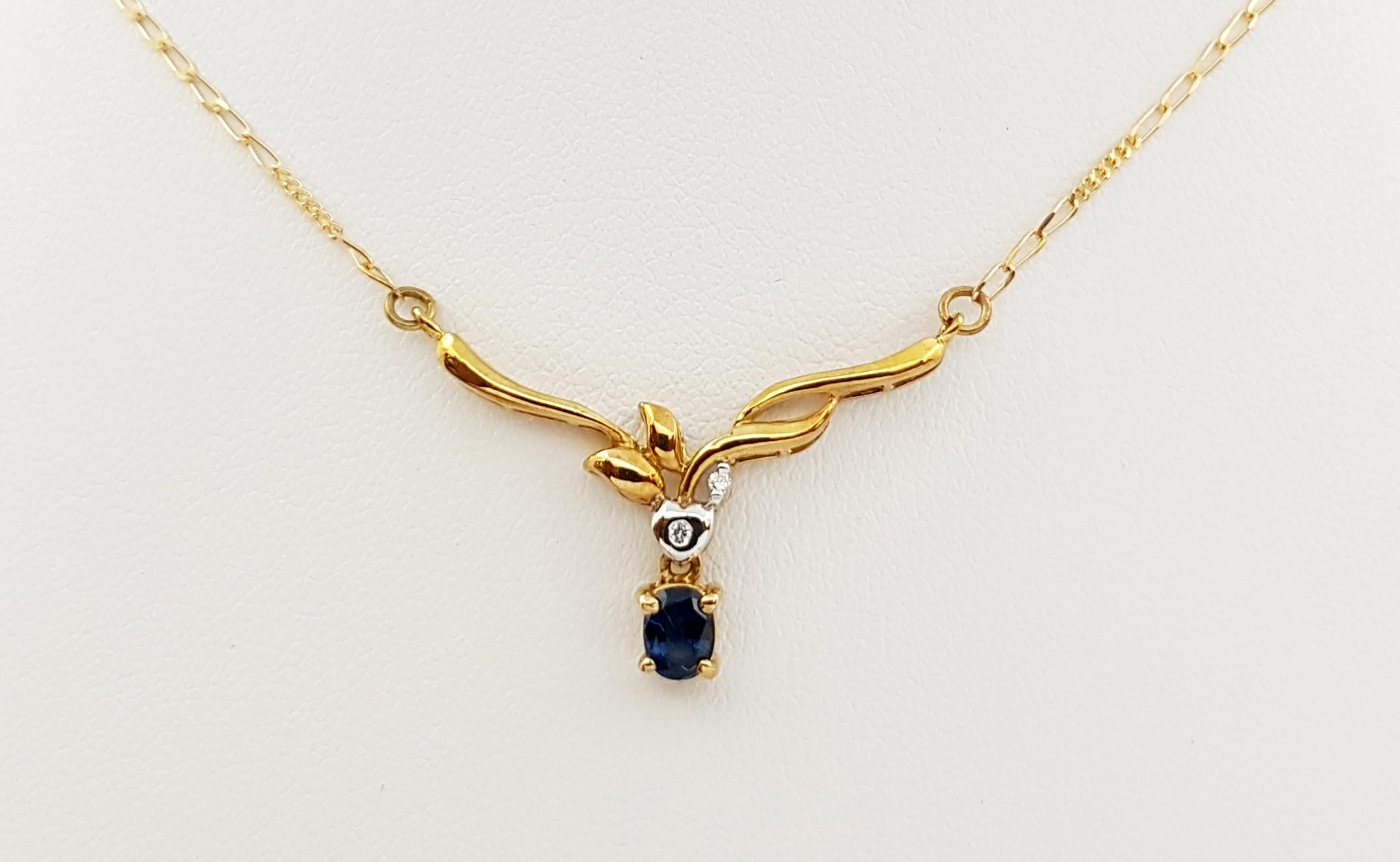 Contemporary Blue Sapphire with Diamond Necklace Set in 18 Karat Gold Settings For Sale