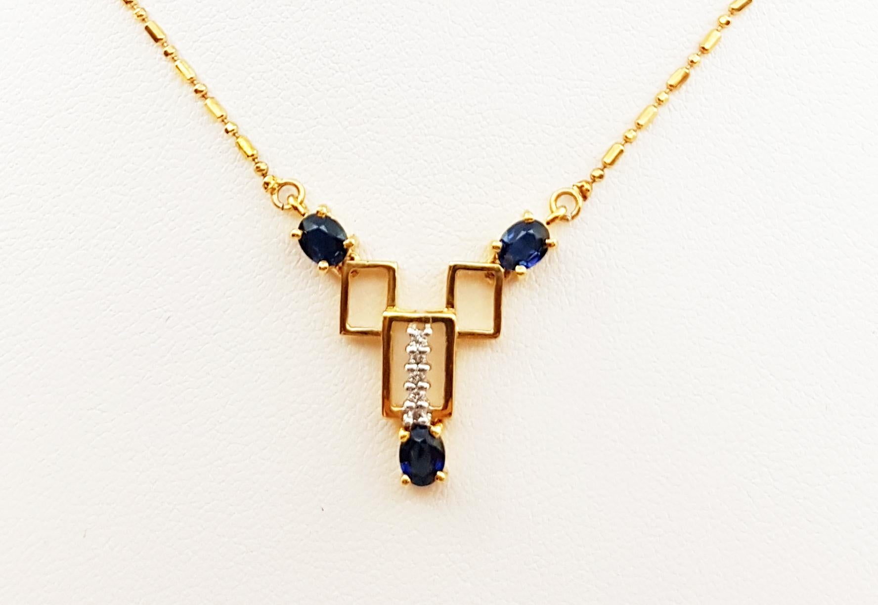 Contemporain Collier en or 18 carats serti d'un saphir bleu et de diamants en vente