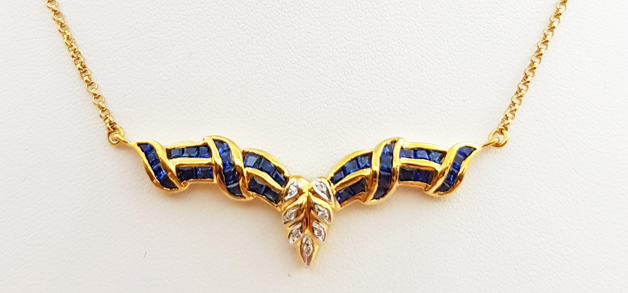 Blauer blauer Saphir mit Diamant-Halskette in 18 Karat Goldfassung (Art déco) im Angebot