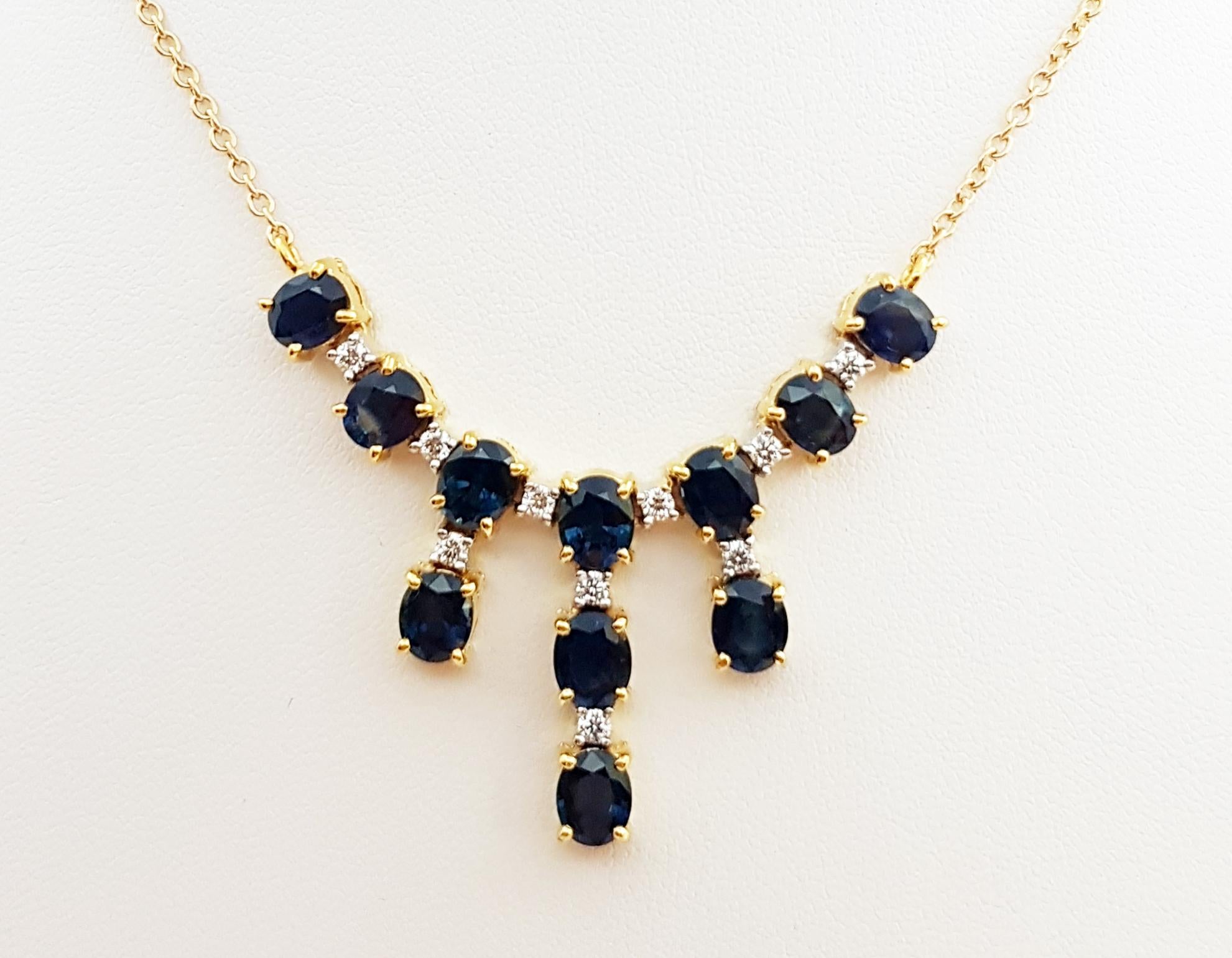 Blauer blauer Saphir mit Diamant-Halskette in 18 Karat Goldfassung (Zeitgenössisch) im Angebot