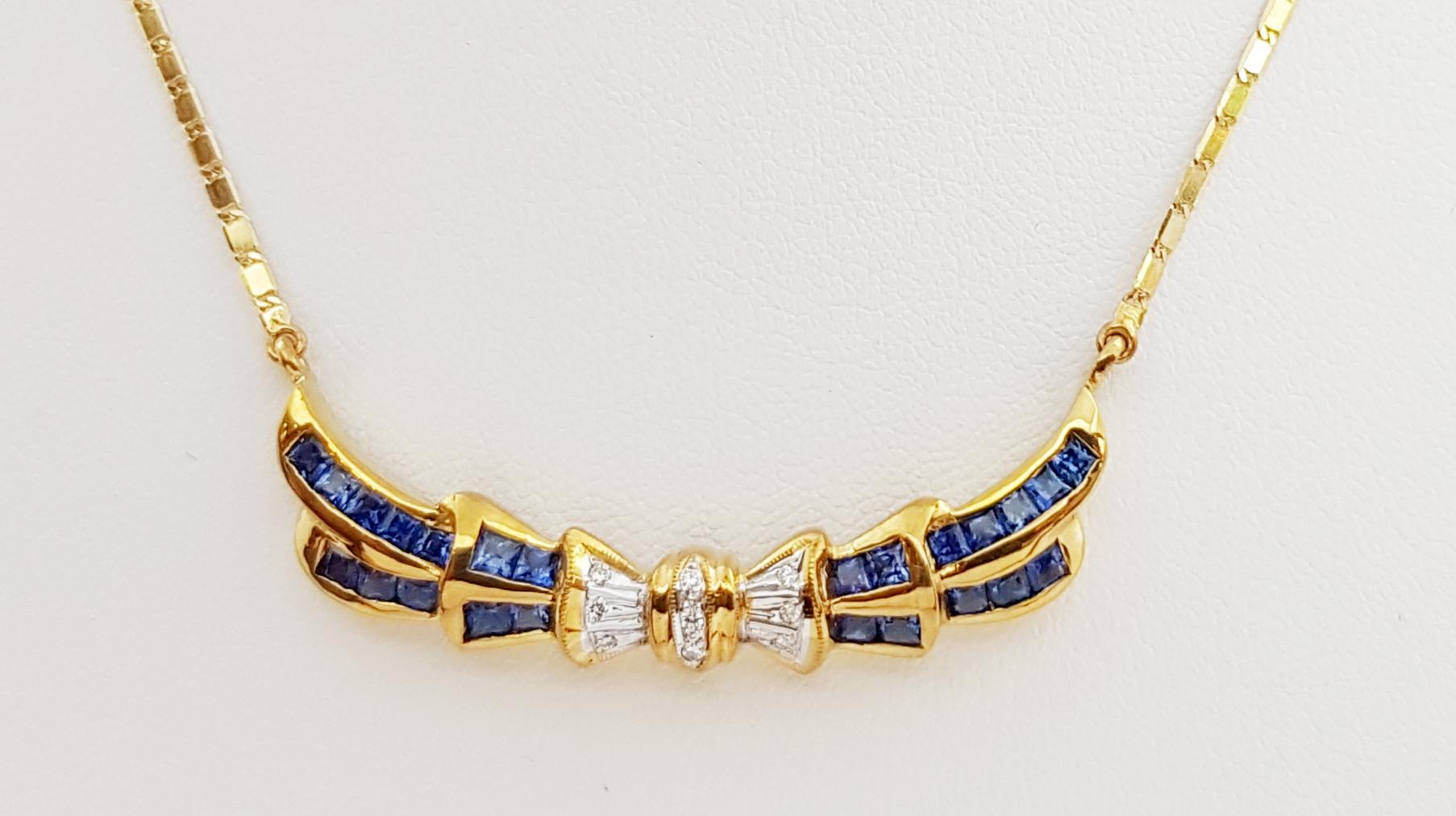Halskette aus 18 Karat Gold mit blauem Saphir und Diamanten in Fassungen (Zeitgenössisch) im Angebot