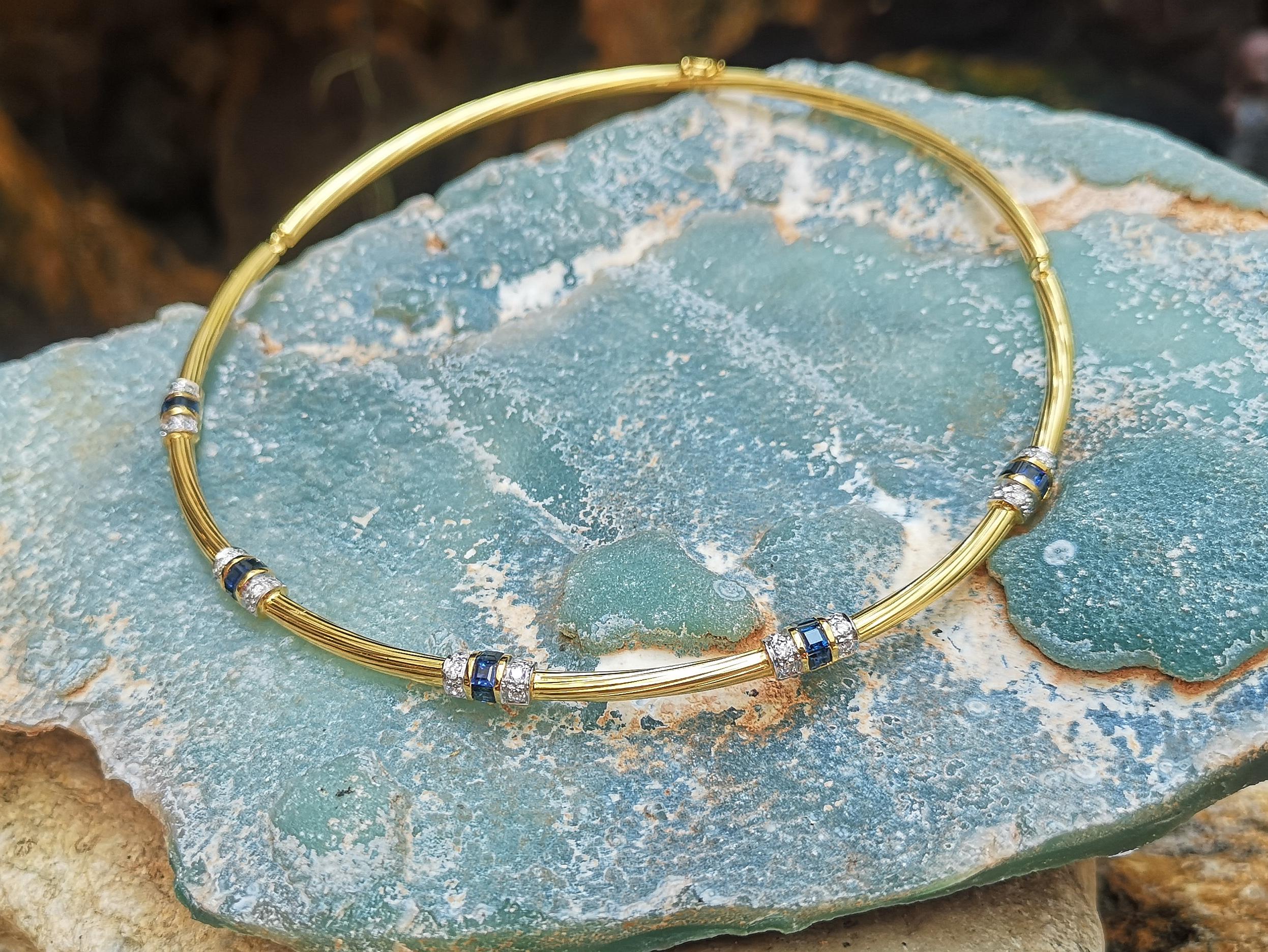 Taille mixte Collier en or 18 carats serti d'un saphir bleu et de diamants en vente