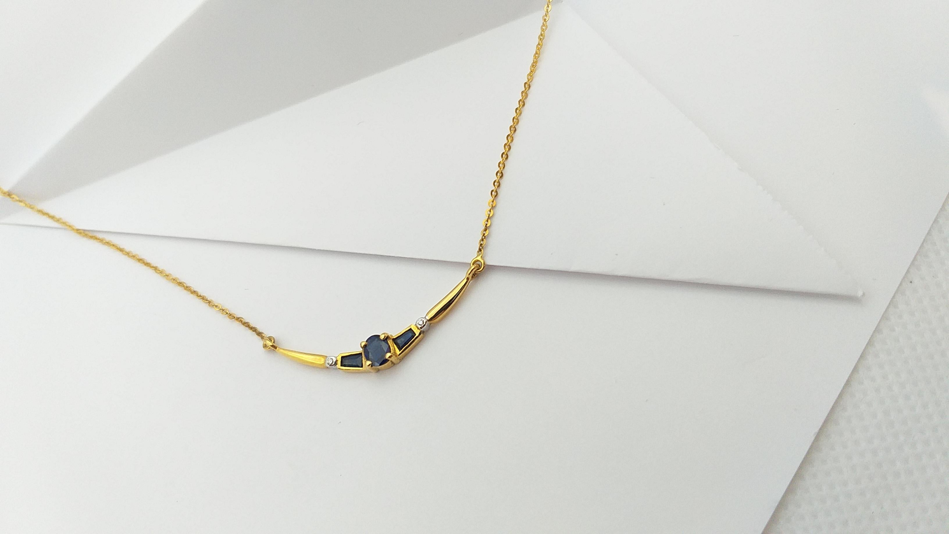 Blauer blauer Saphir mit Diamant-Halskette in 18 Karat Goldfassung im Zustand „Neu“ im Angebot in Bangkok, TH