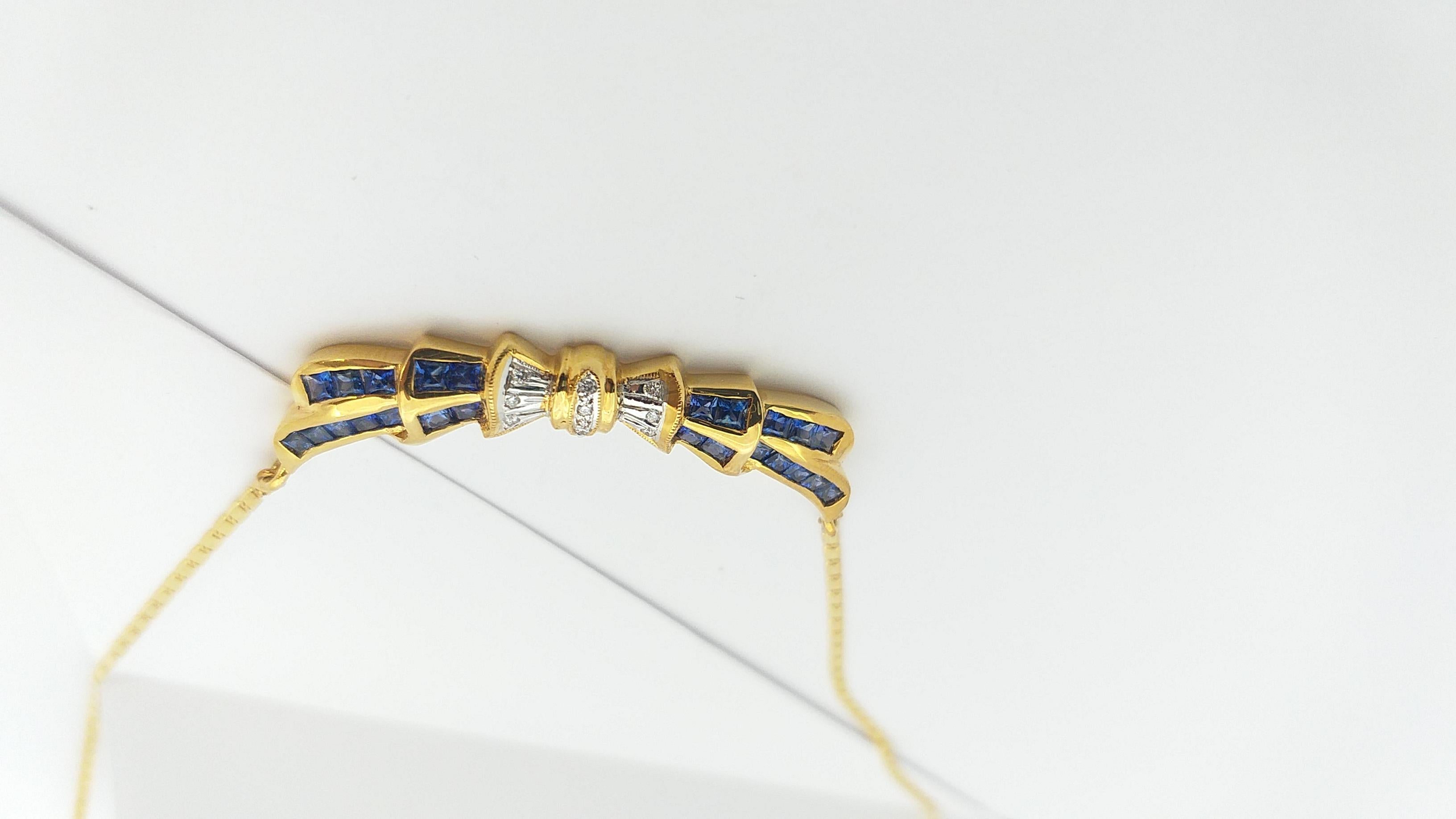 Halskette aus 18 Karat Gold mit blauem Saphir und Diamanten in Fassungen (Gemischter Schliff) im Angebot