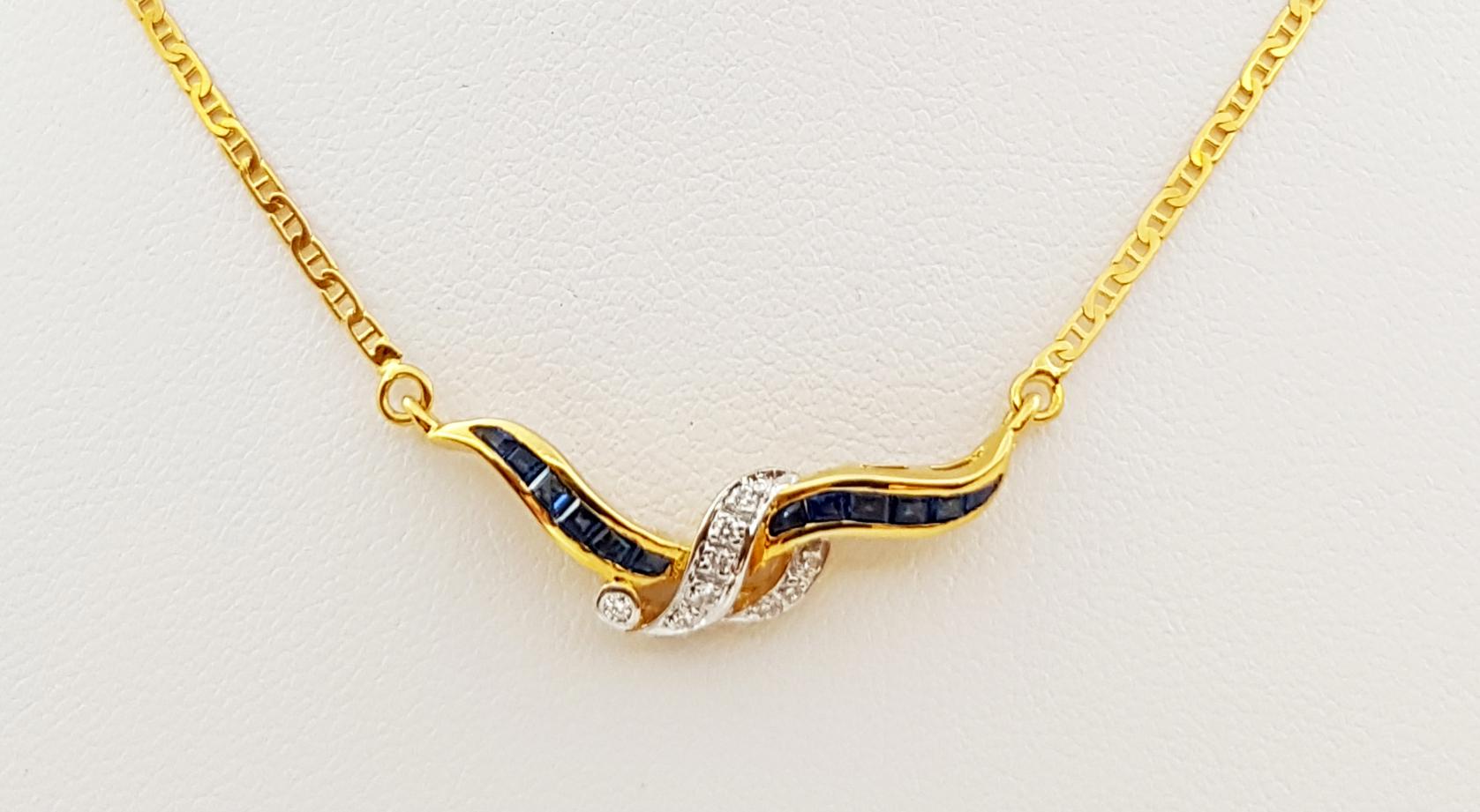 Quadrato Zaffiro blu  con Diamante  Collana con montatura in oro 18 carati in vendita