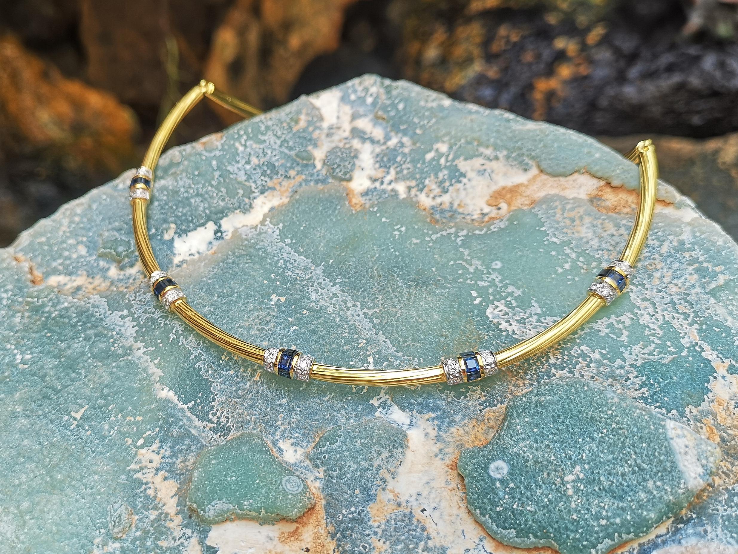 Collier en or 18 carats serti d'un saphir bleu et de diamants Neuf - En vente à Bangkok, TH