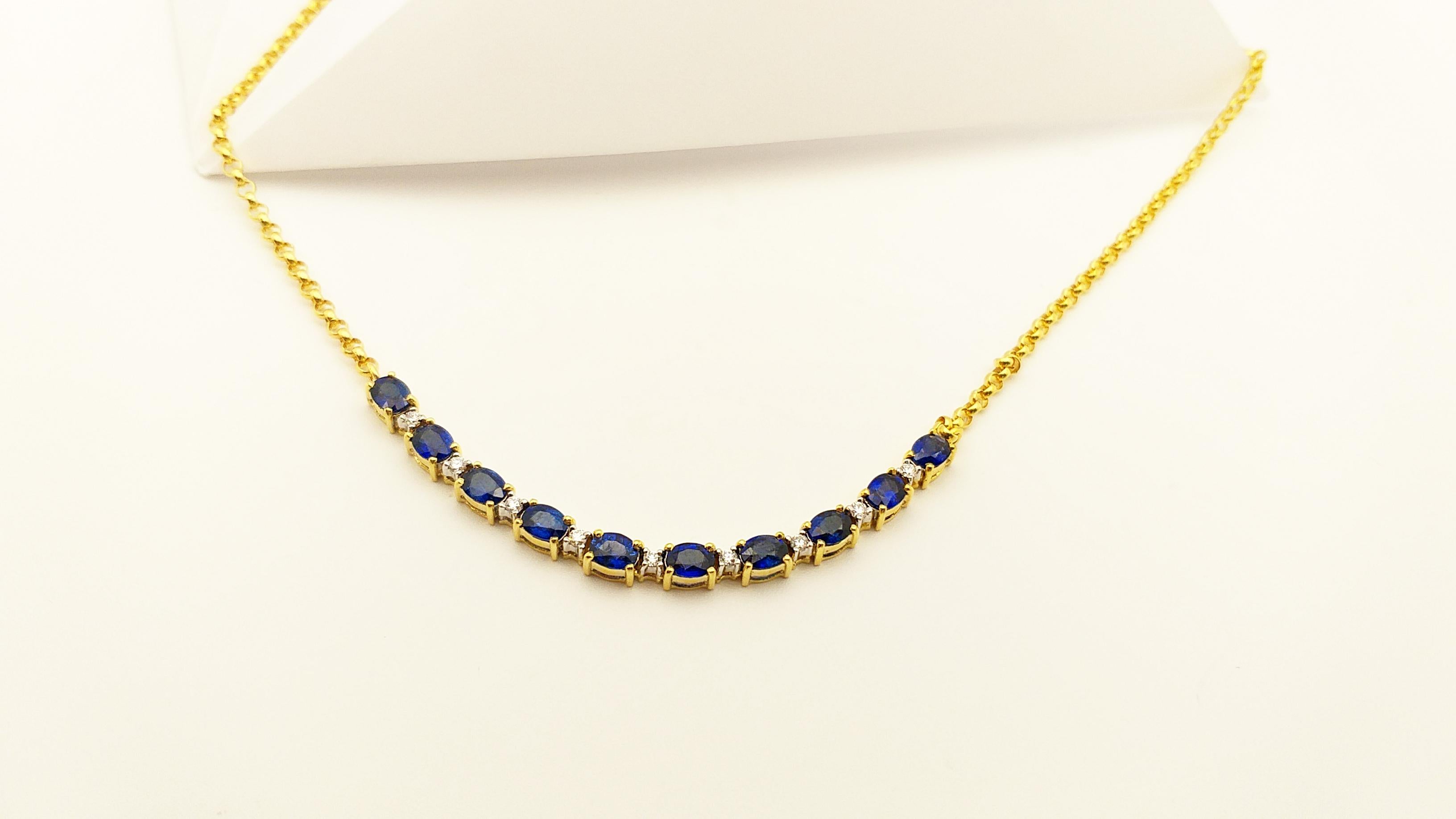 Oval Cut Blue Sapphire with Diamond Necklace Set in 18 Karat Gold Settings For Sale
