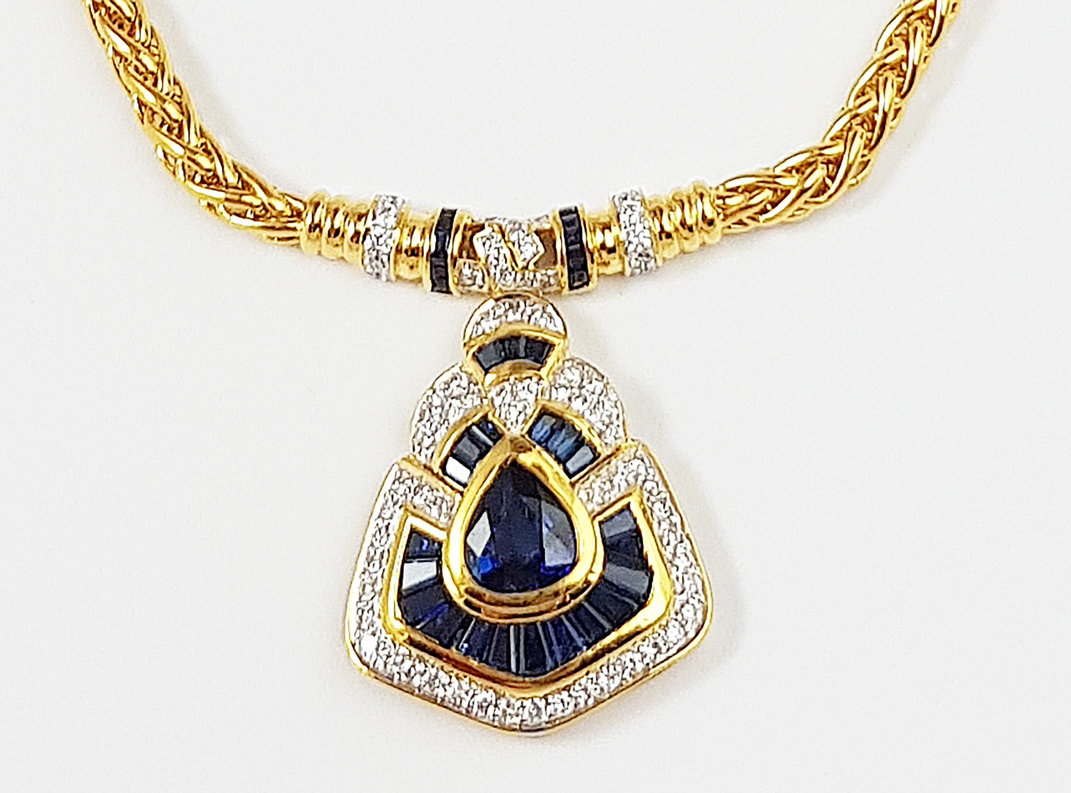 Collier en or 18 carats serti d'un saphir bleu et de diamants Pour femmes en vente