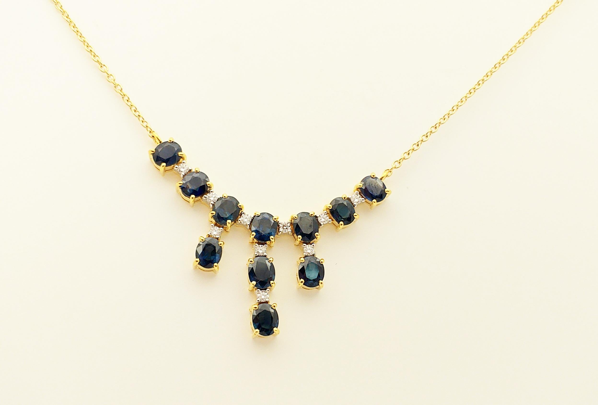 Blauer blauer Saphir mit Diamant-Halskette in 18 Karat Goldfassung im Angebot 2