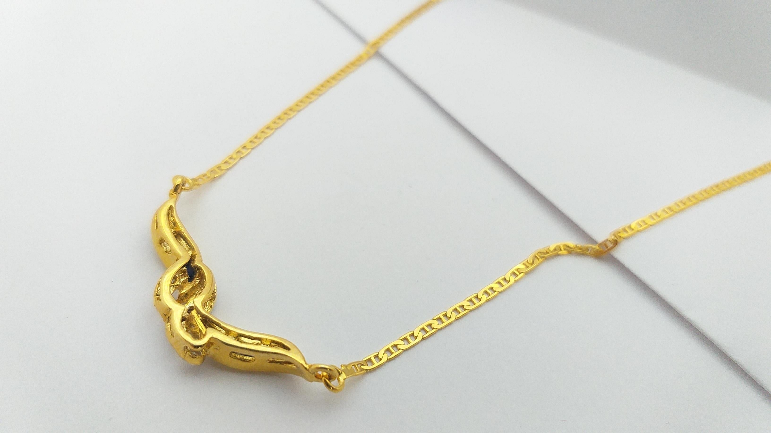 Zaffiro blu  con Diamante  Collana con montatura in oro 18 carati in vendita 2