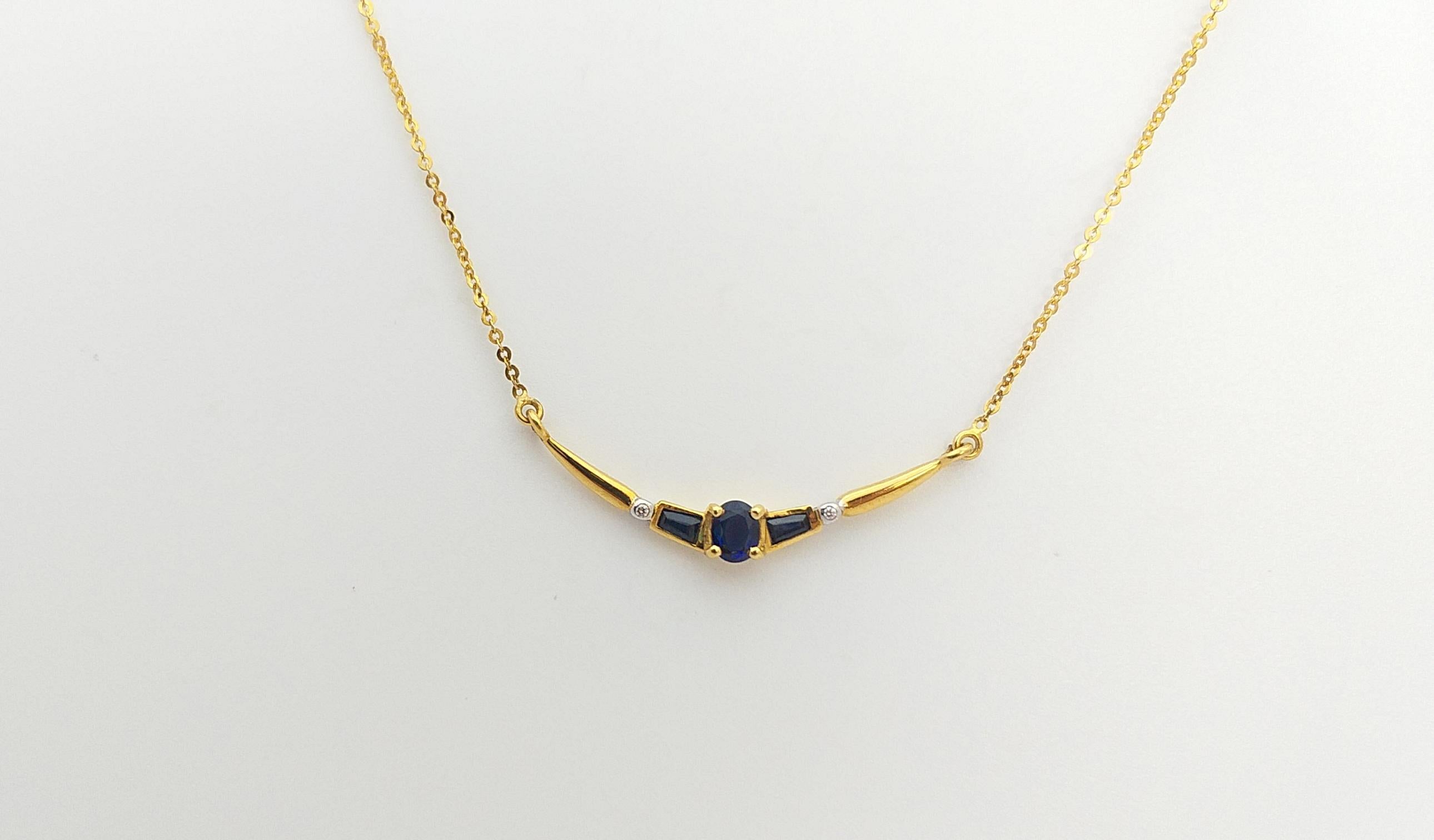 Blauer blauer Saphir mit Diamant-Halskette in 18 Karat Goldfassung im Angebot 4