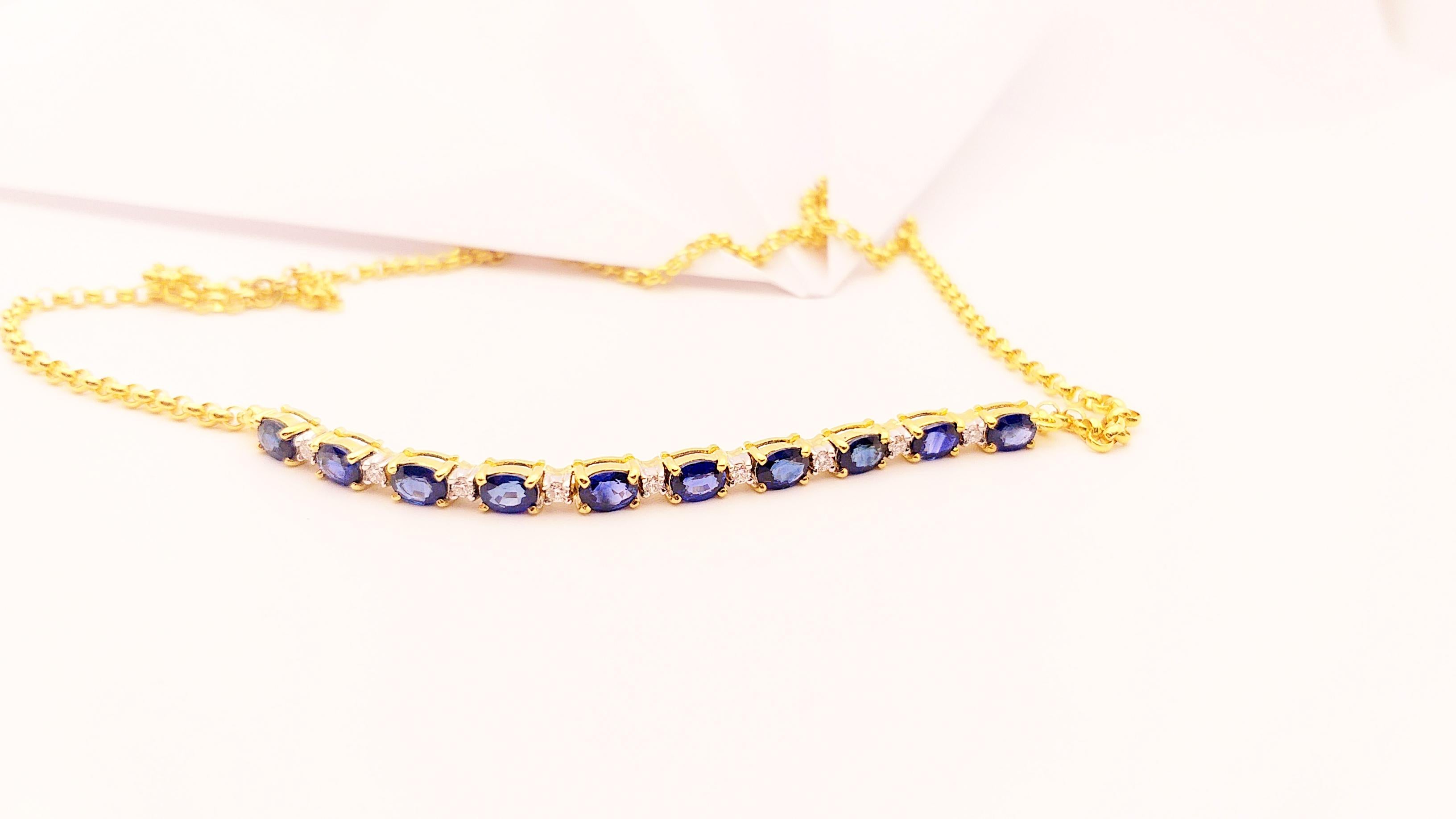 Blue Sapphire with Diamond Necklace Set in 18 Karat Gold Settings For Sale 2