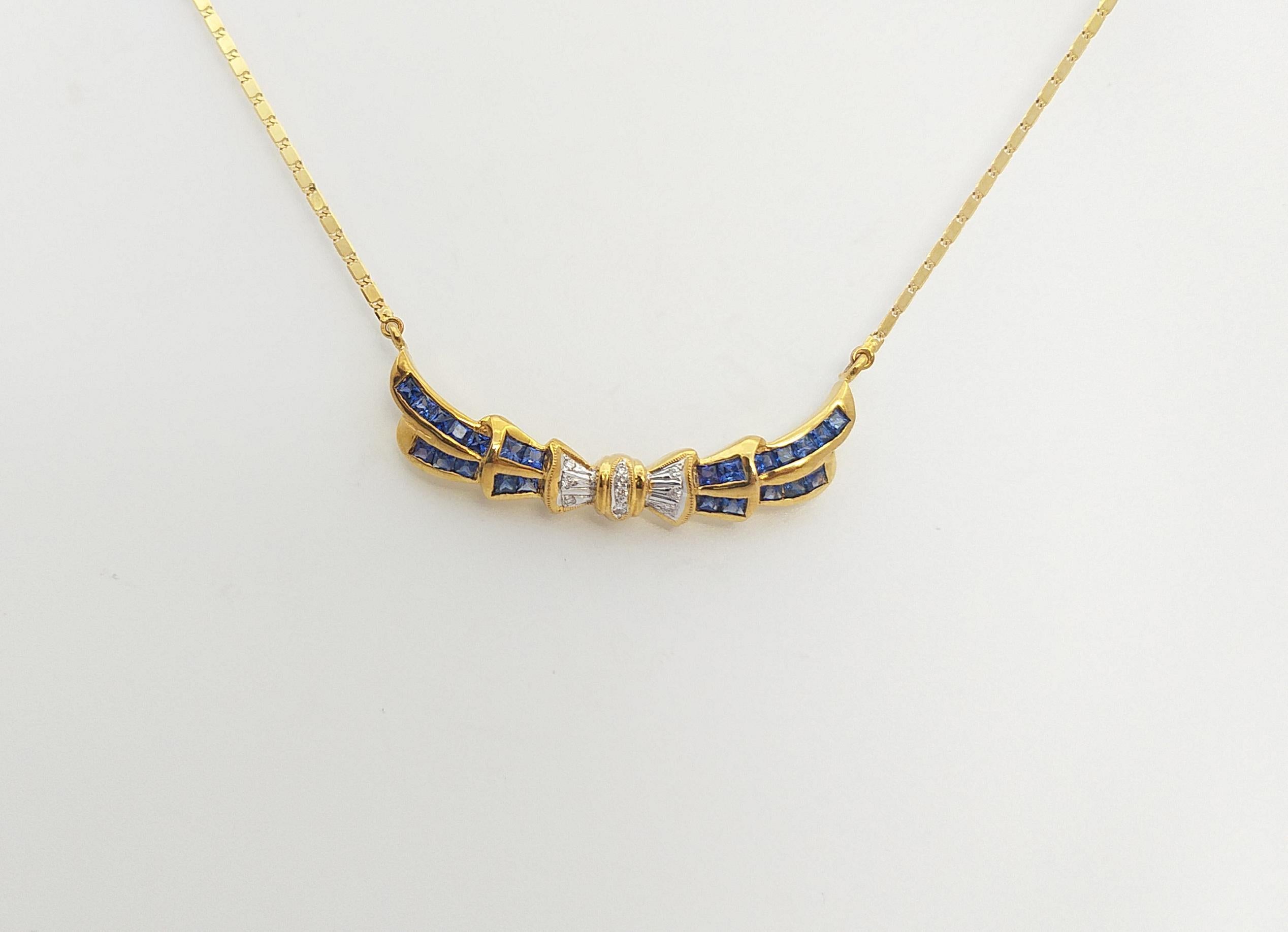 Blue Sapphire with Diamond Necklace Set in 18 Karat Gold Settings For Sale 2