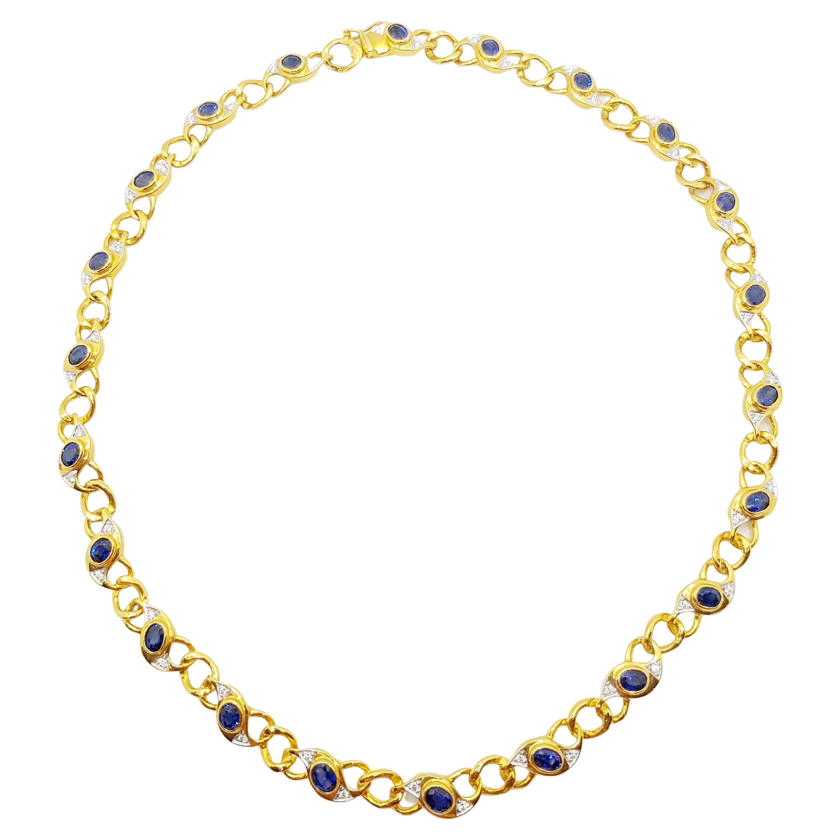 Blue Sapphire with Diamond Necklace Set in 18 Karat Gold Settings For Sale