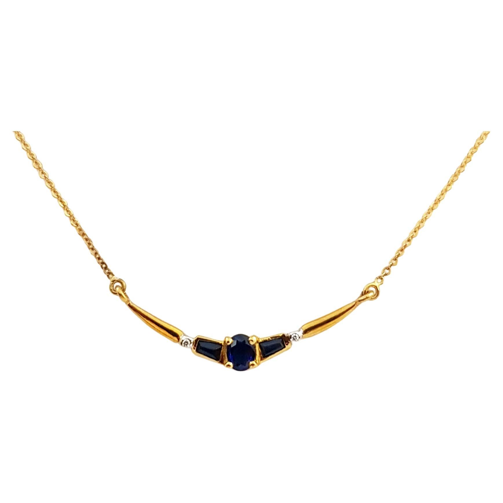 Blauer blauer Saphir mit Diamant-Halskette in 18 Karat Goldfassung im Angebot