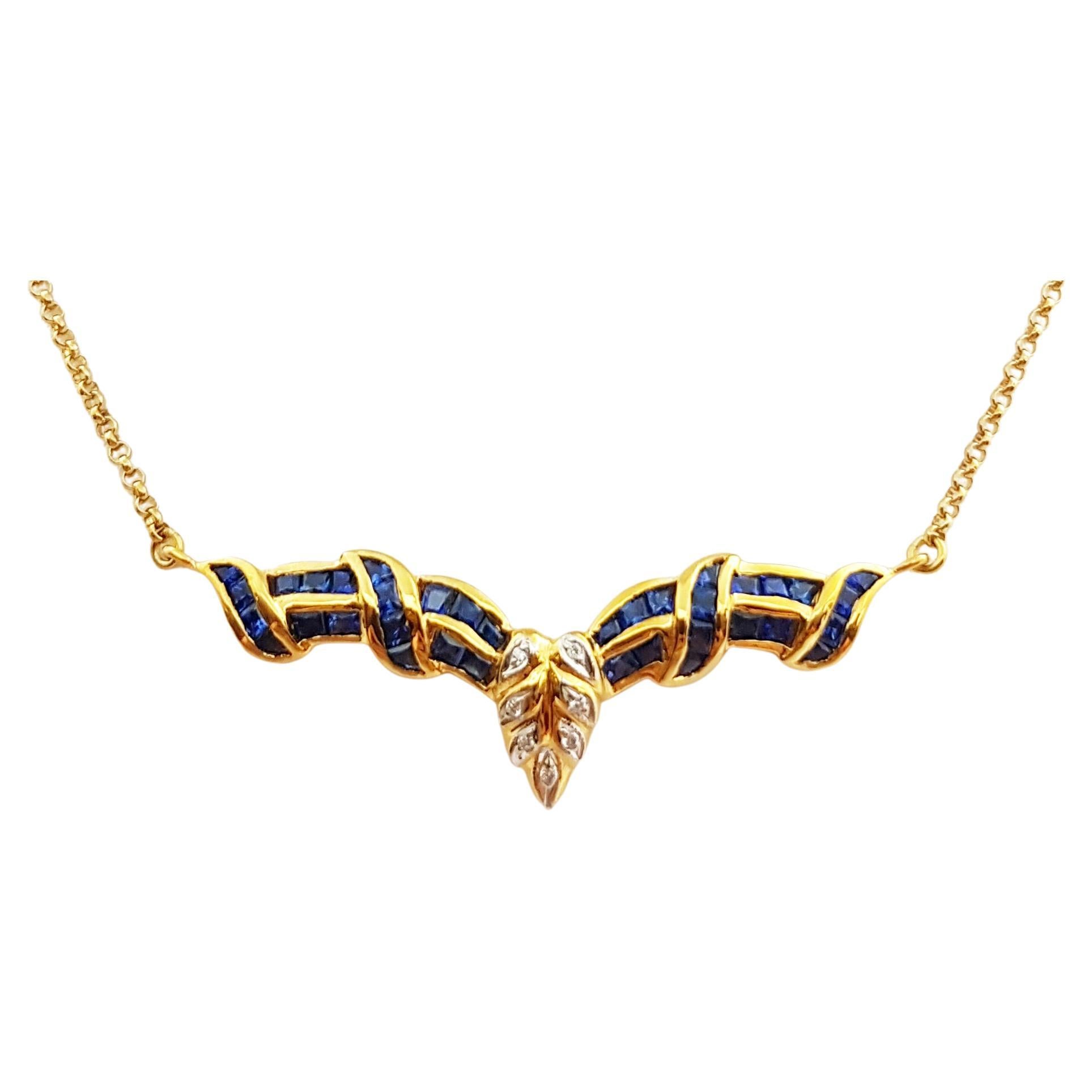 Blauer blauer Saphir mit Diamant-Halskette in 18 Karat Goldfassung