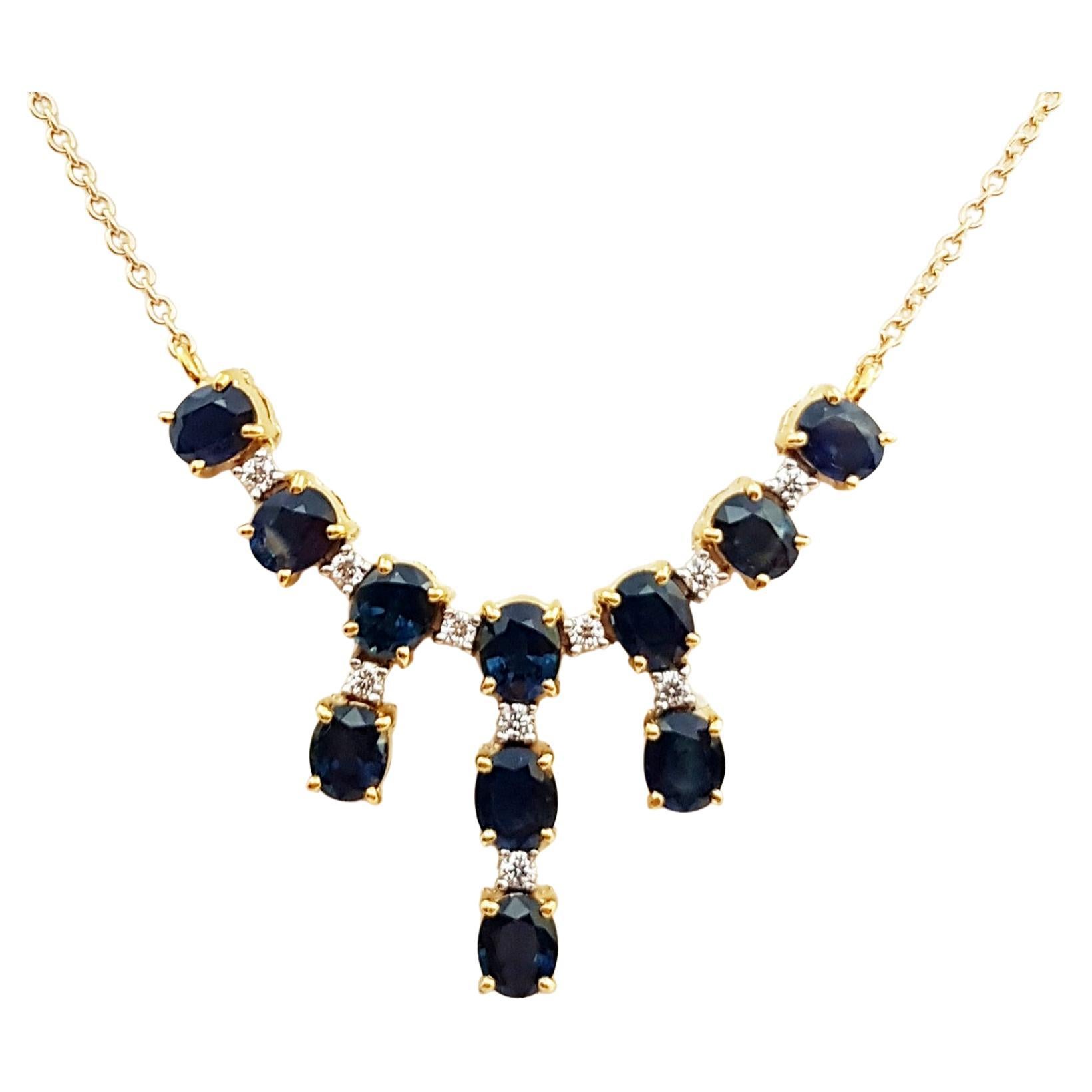 Blauer blauer Saphir mit Diamant-Halskette in 18 Karat Goldfassung im Angebot