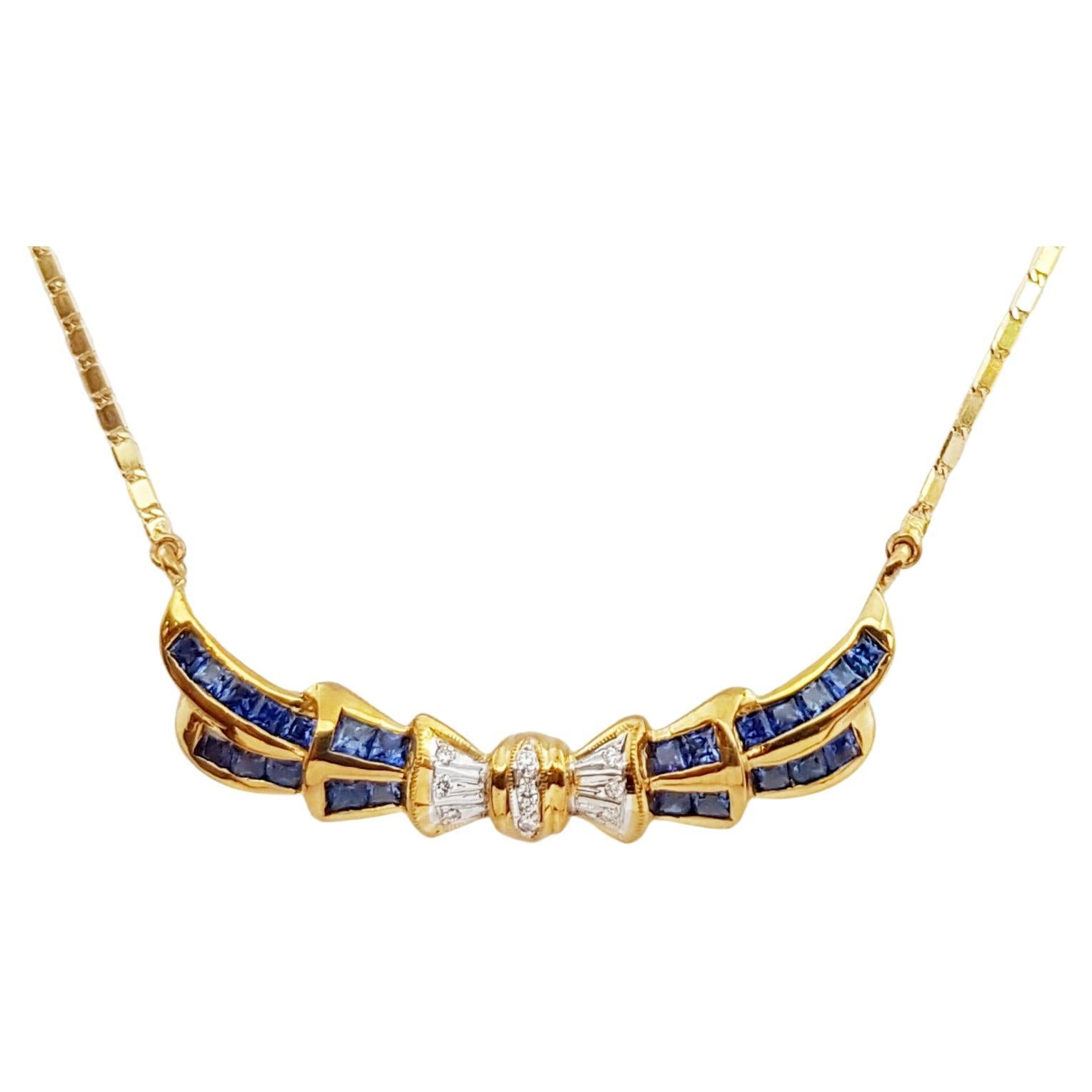 Halskette aus 18 Karat Gold mit blauem Saphir und Diamanten in Fassungen