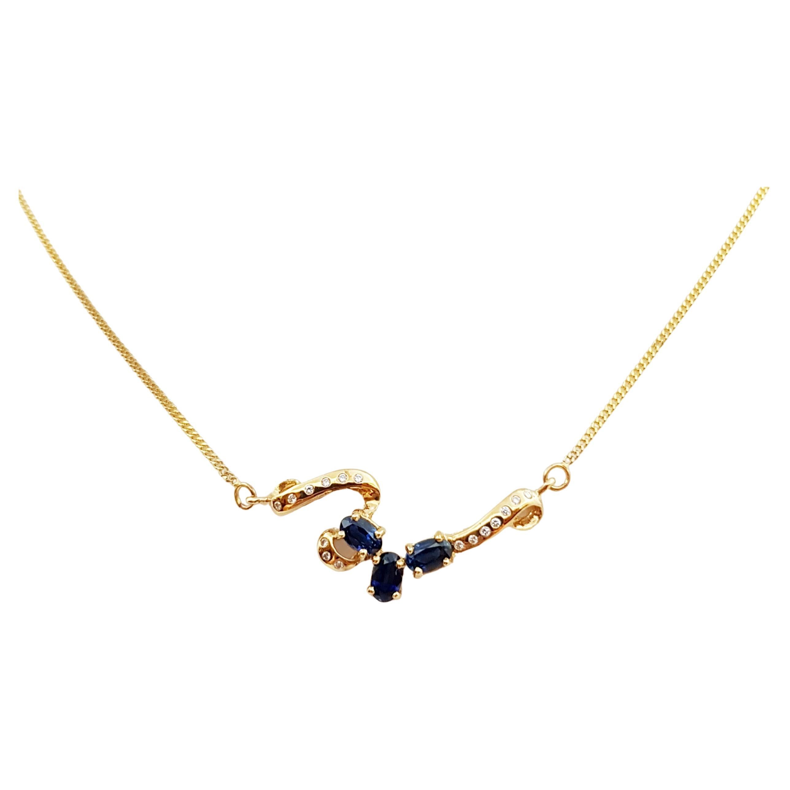 Blue Sapphire with Diamond Necklace Set in 18 Karat Gold Settings For Sale