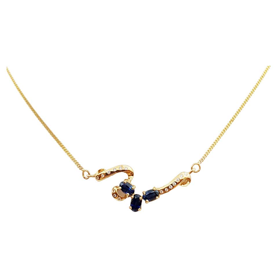 Blue Sapphire with Diamond Necklace Set in 18 Karat White Gold Settings ...