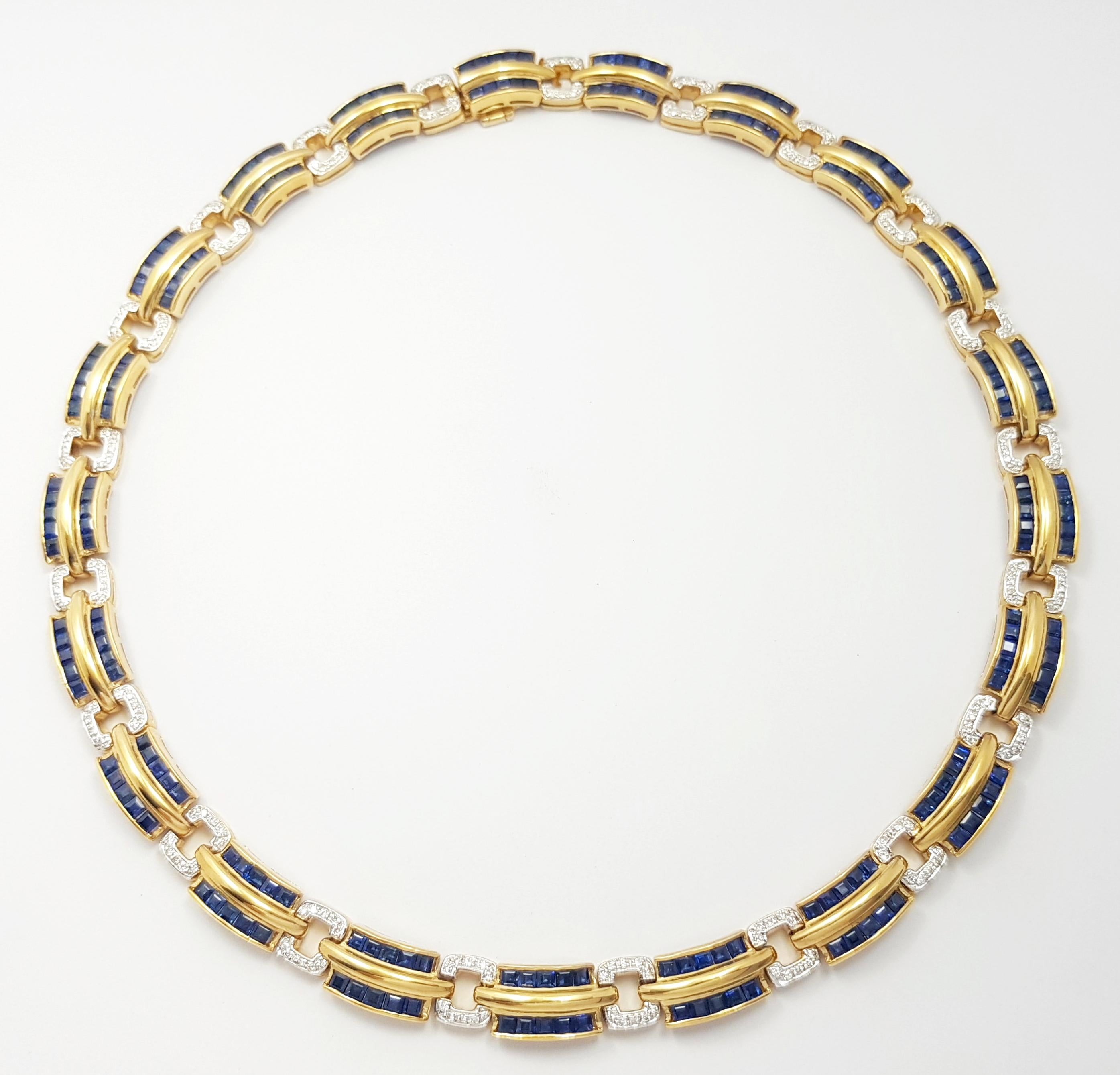 Contemporain Collier de saphirs bleus et de diamants en or 18 carats en vente