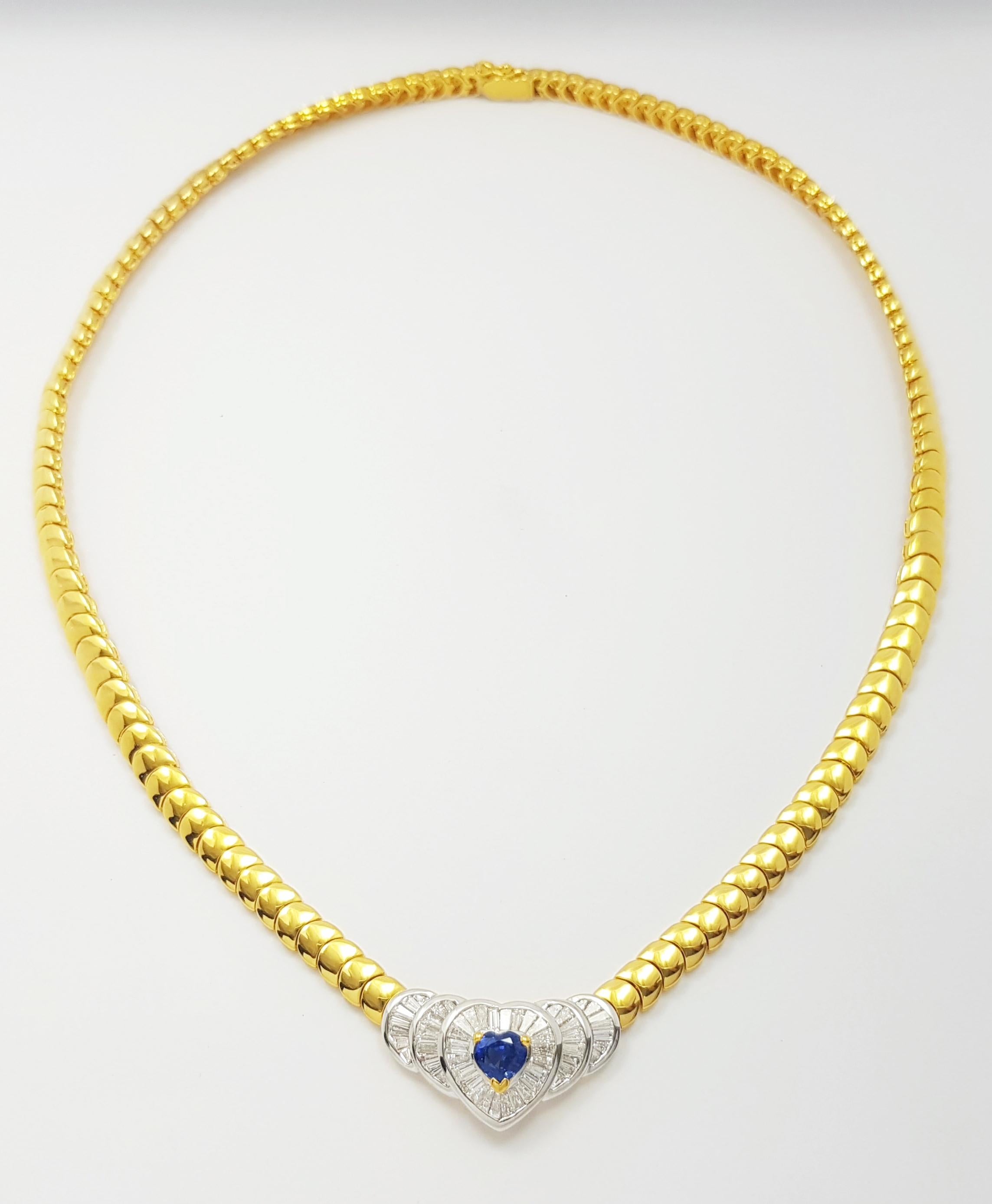 Contemporaneo Collana di zaffiri blu e diamanti con montatura in oro 18K in vendita