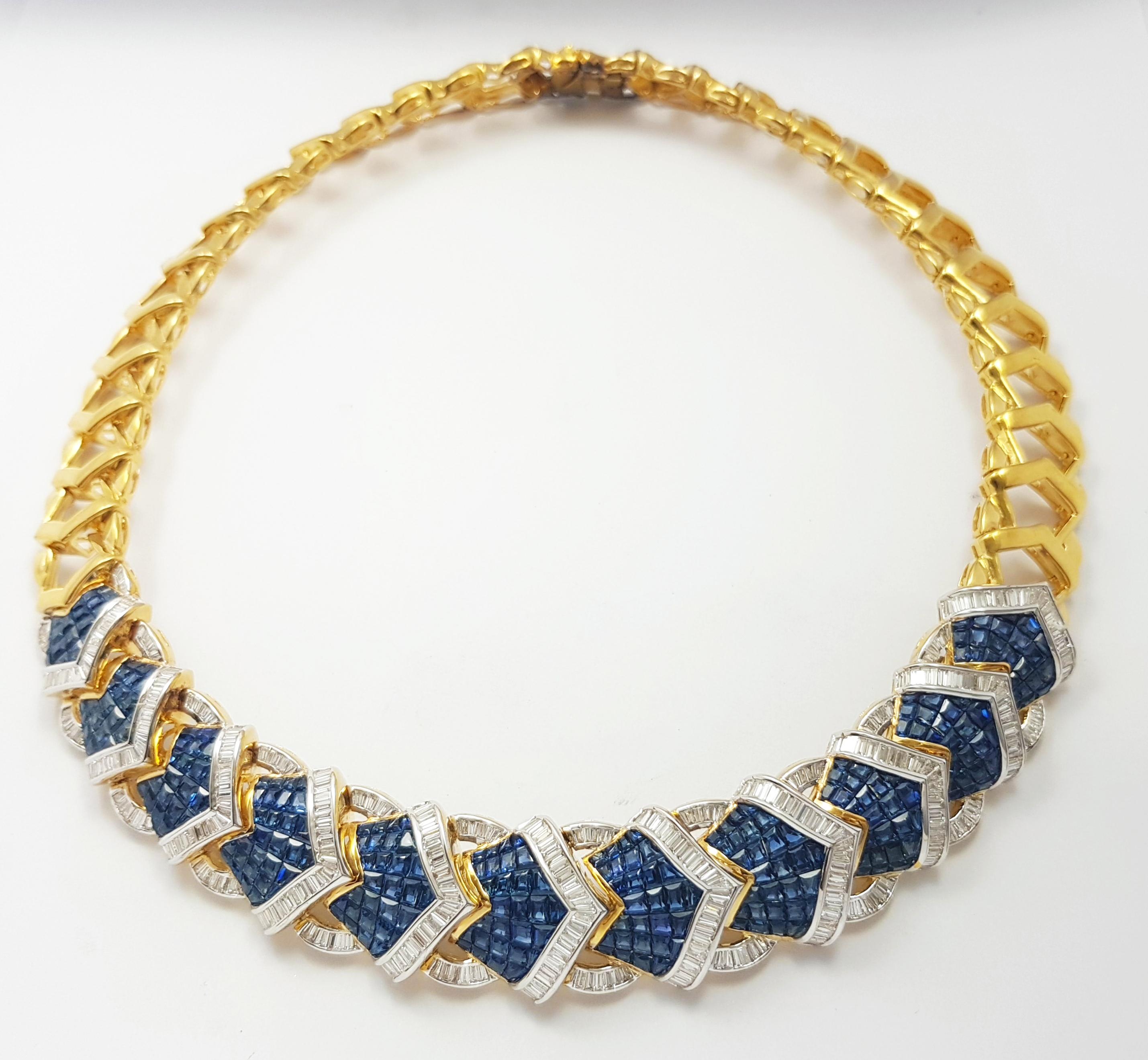 Contemporain Collier de saphirs bleus et de diamants en or 18 carats en vente