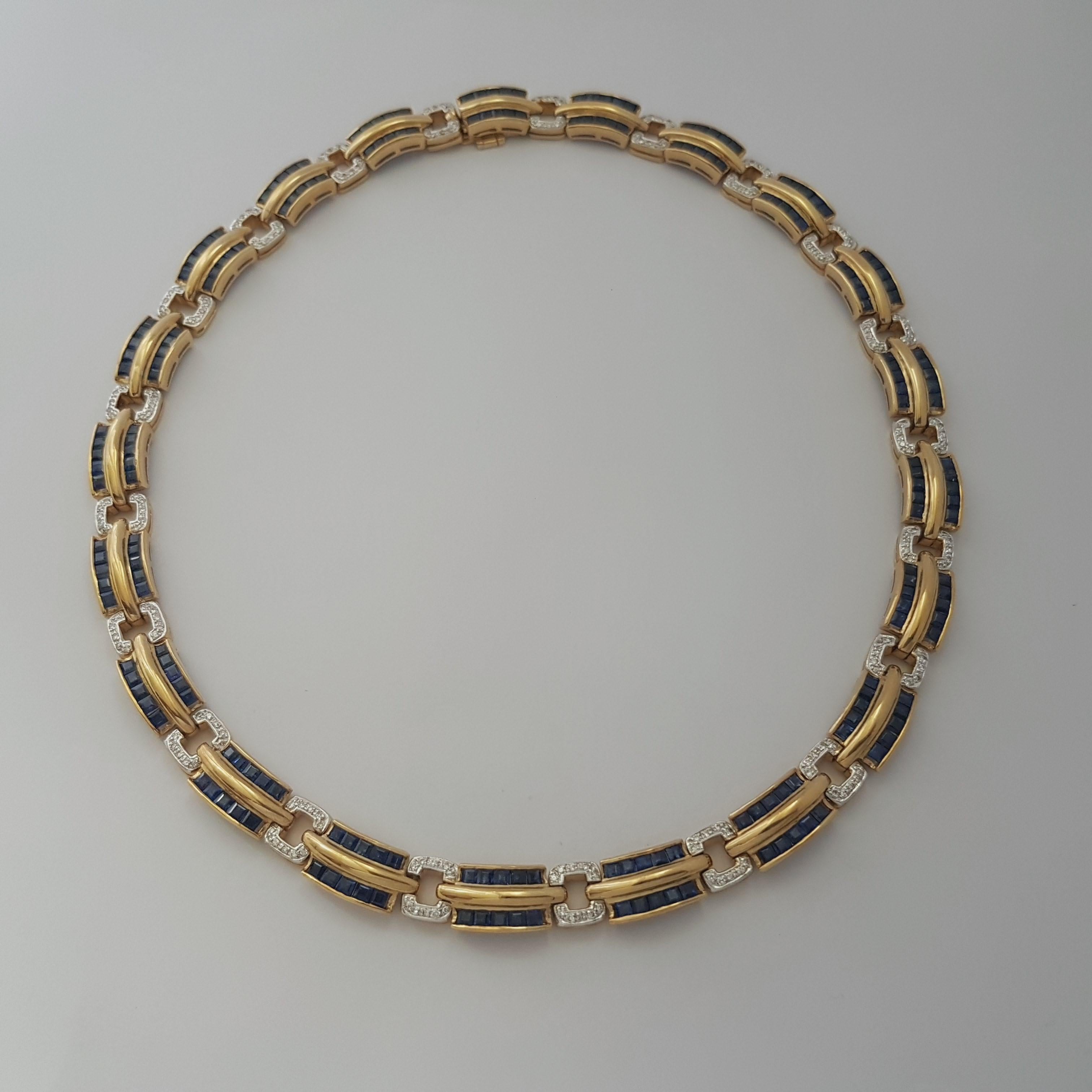 Taille princesse Collier de saphirs bleus et de diamants en or 18 carats en vente