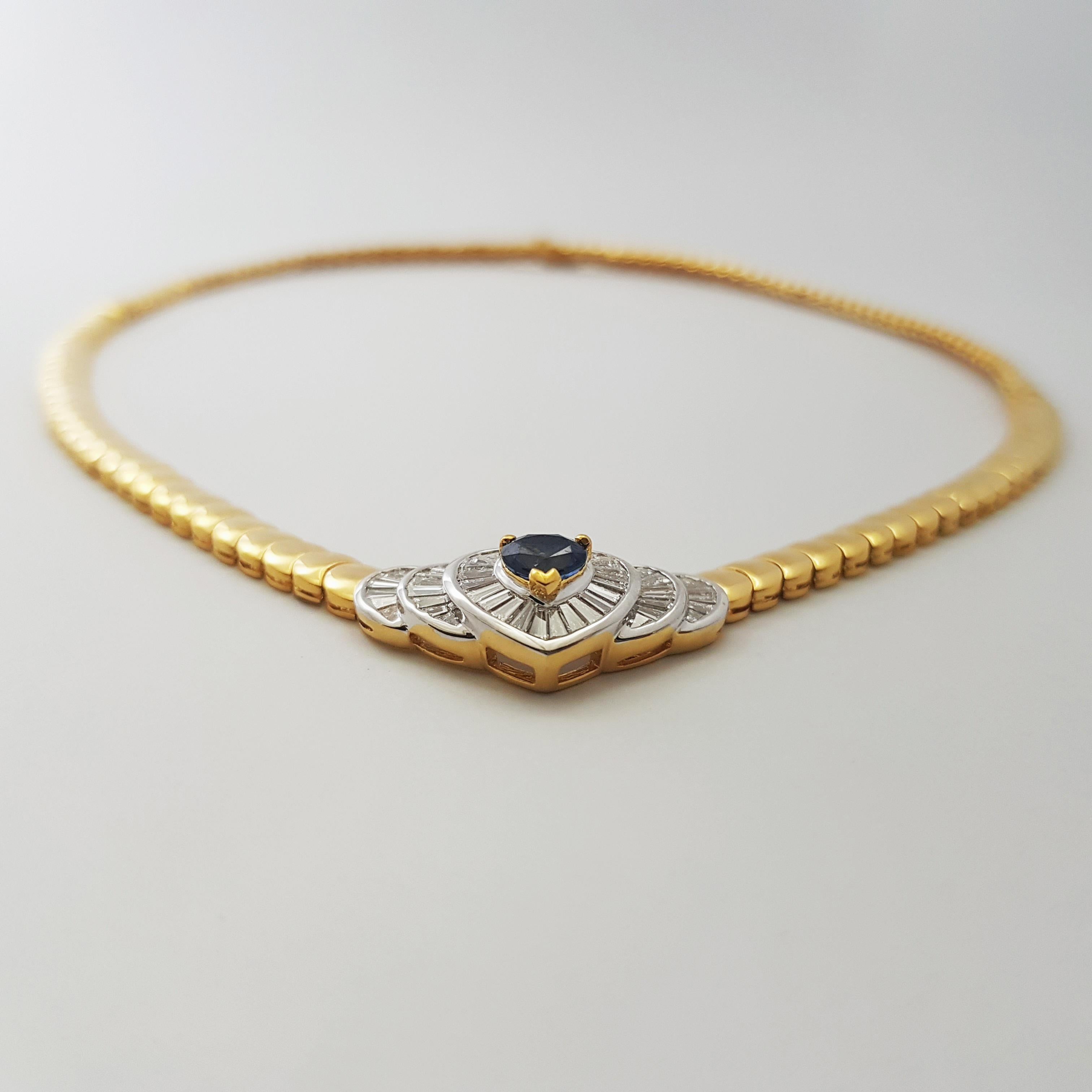 Cuore Collana di zaffiri blu e diamanti con montatura in oro 18K in vendita