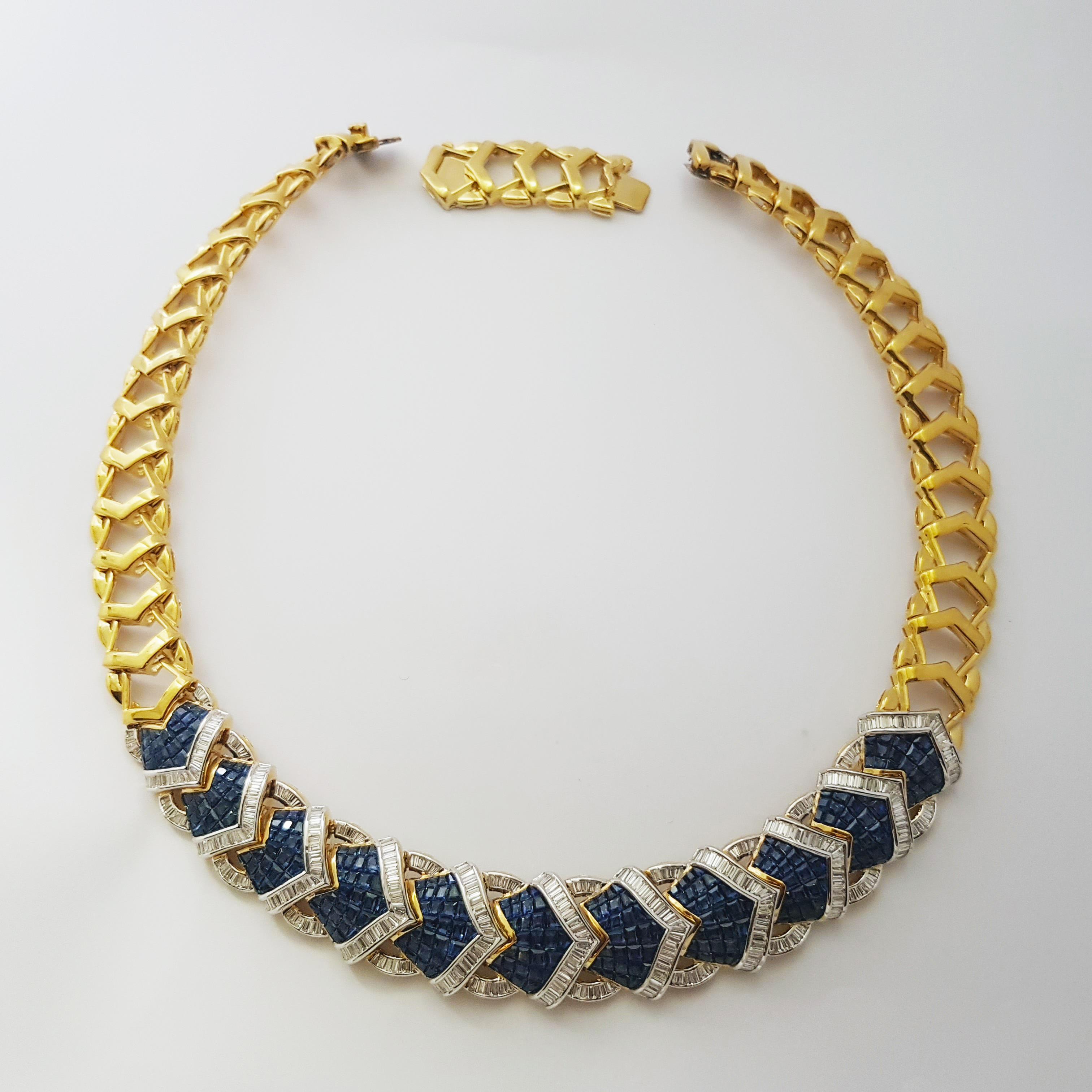 Collier de saphirs bleus et de diamants en or 18 carats en vente 2