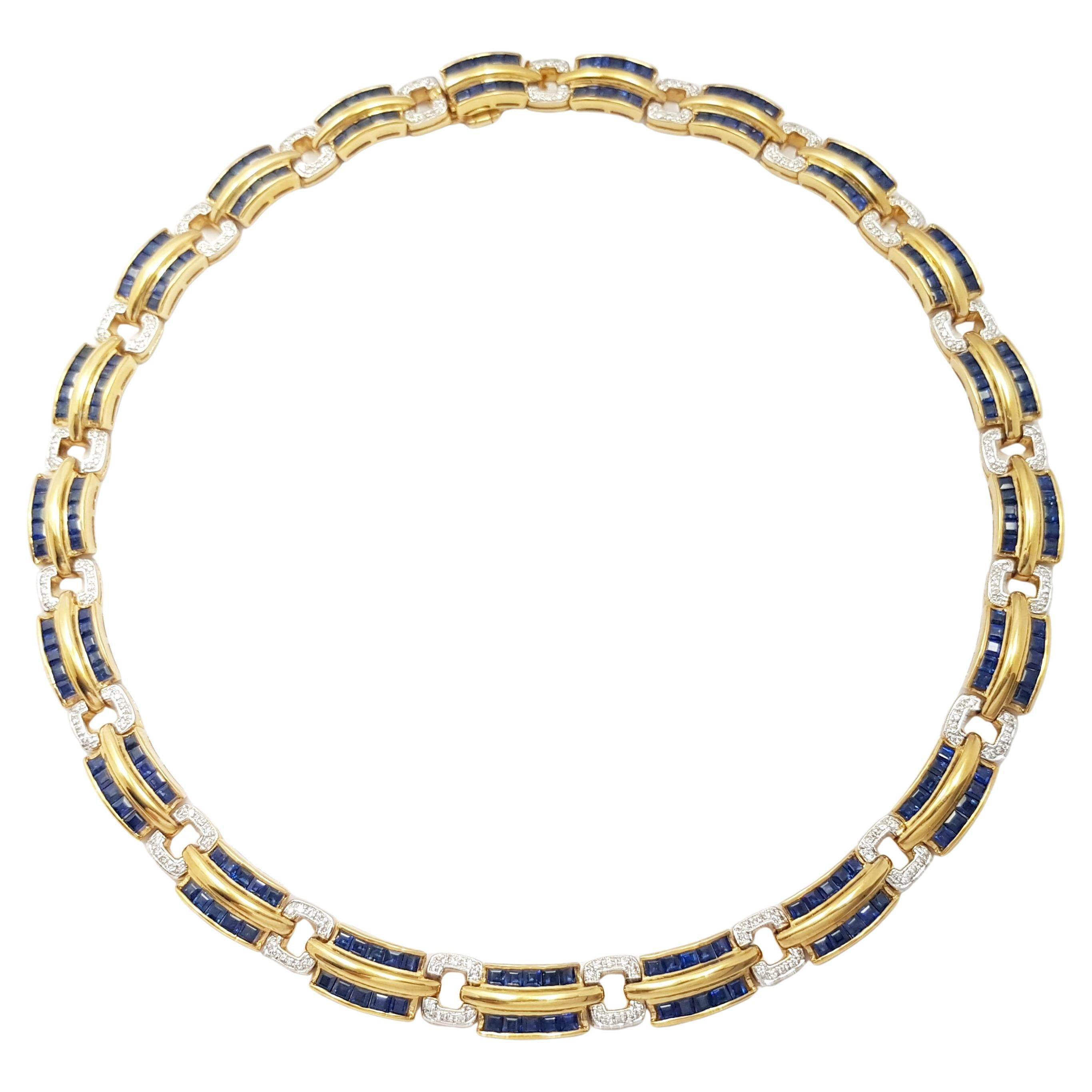 Blue Sapphire with Diamond Necklace set in 18K Gold Settings