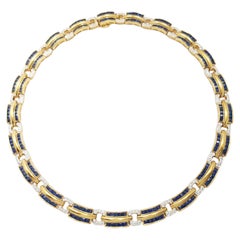 Blue Sapphire with Diamond Necklace set in 18K Gold Settings