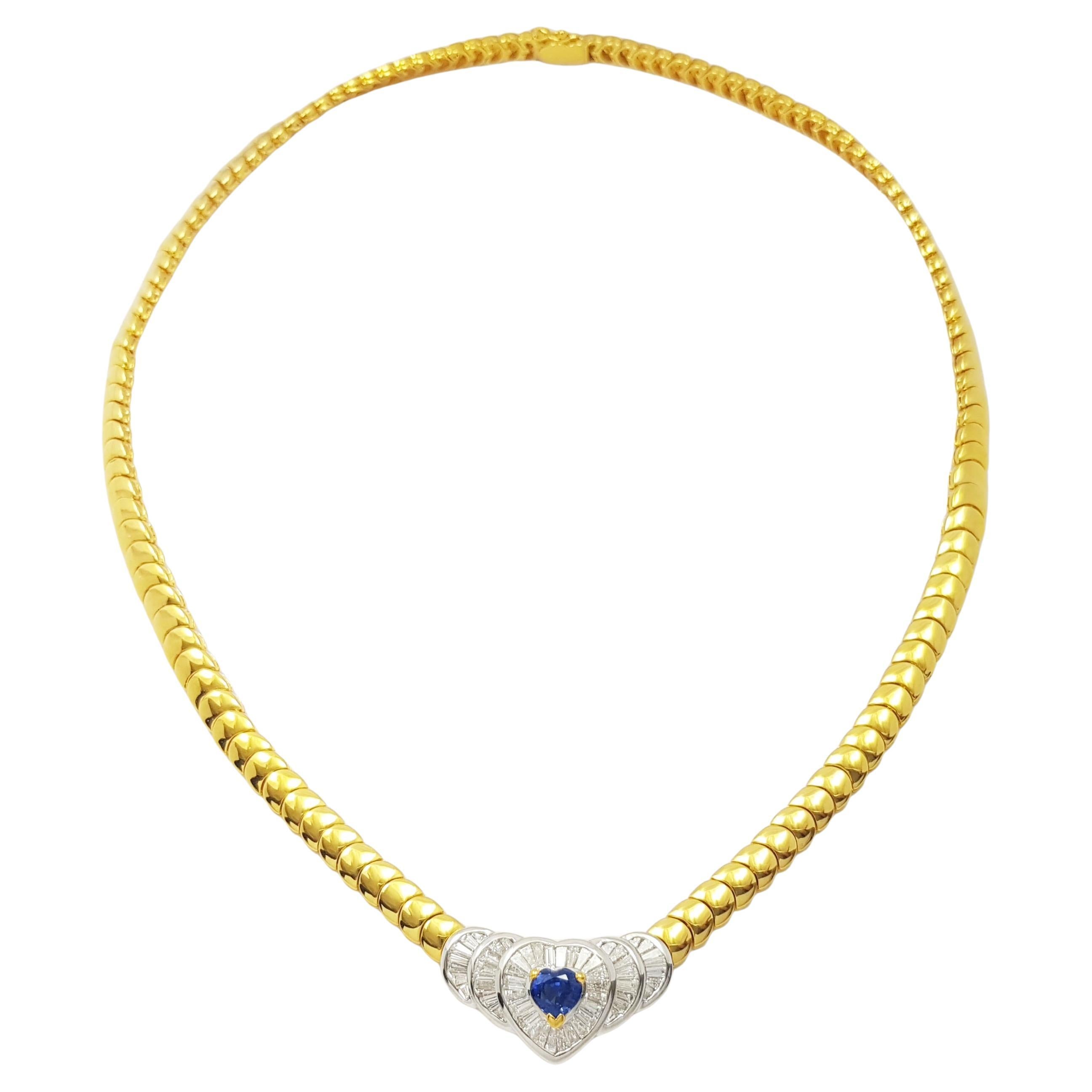 Blue Sapphire with Diamond Necklace set in 18K Gold Settings