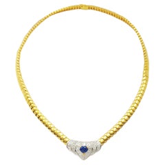 Blue Sapphire with Diamond Necklace set in 18K Gold Settings