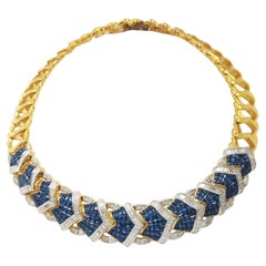 Blue Sapphire with Diamond Necklace set in 18K Gold Settings