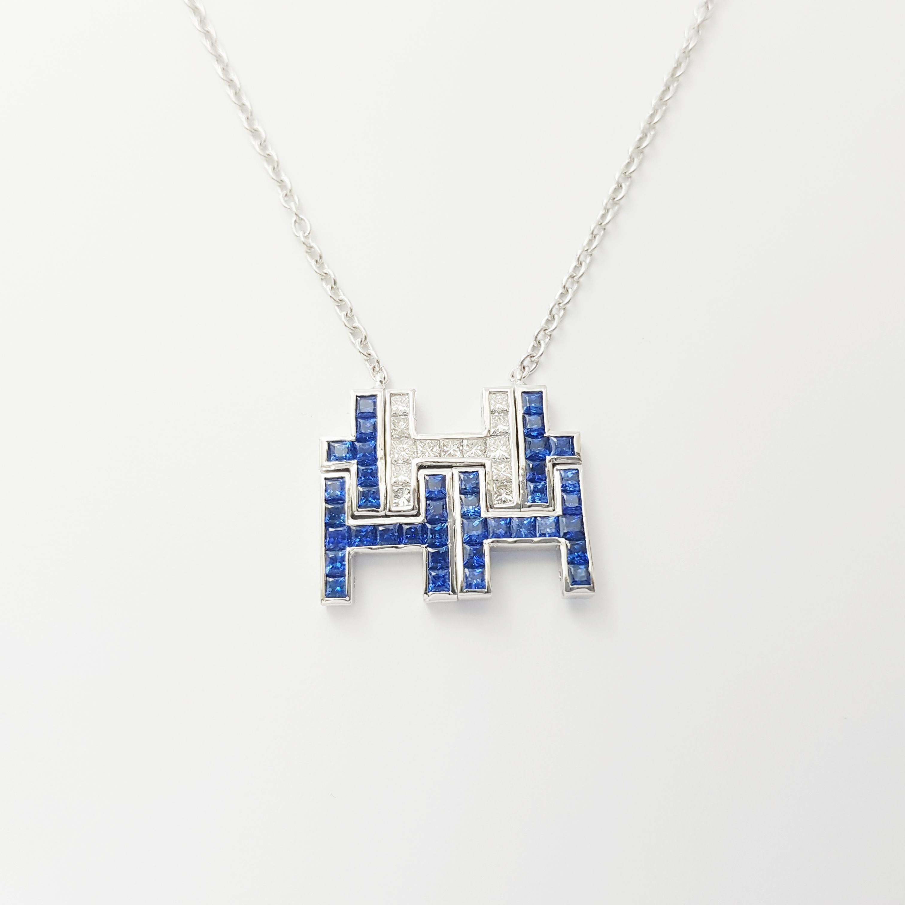 Contemporain Collier de saphirs bleus et de diamants en or blanc 18 carats en vente