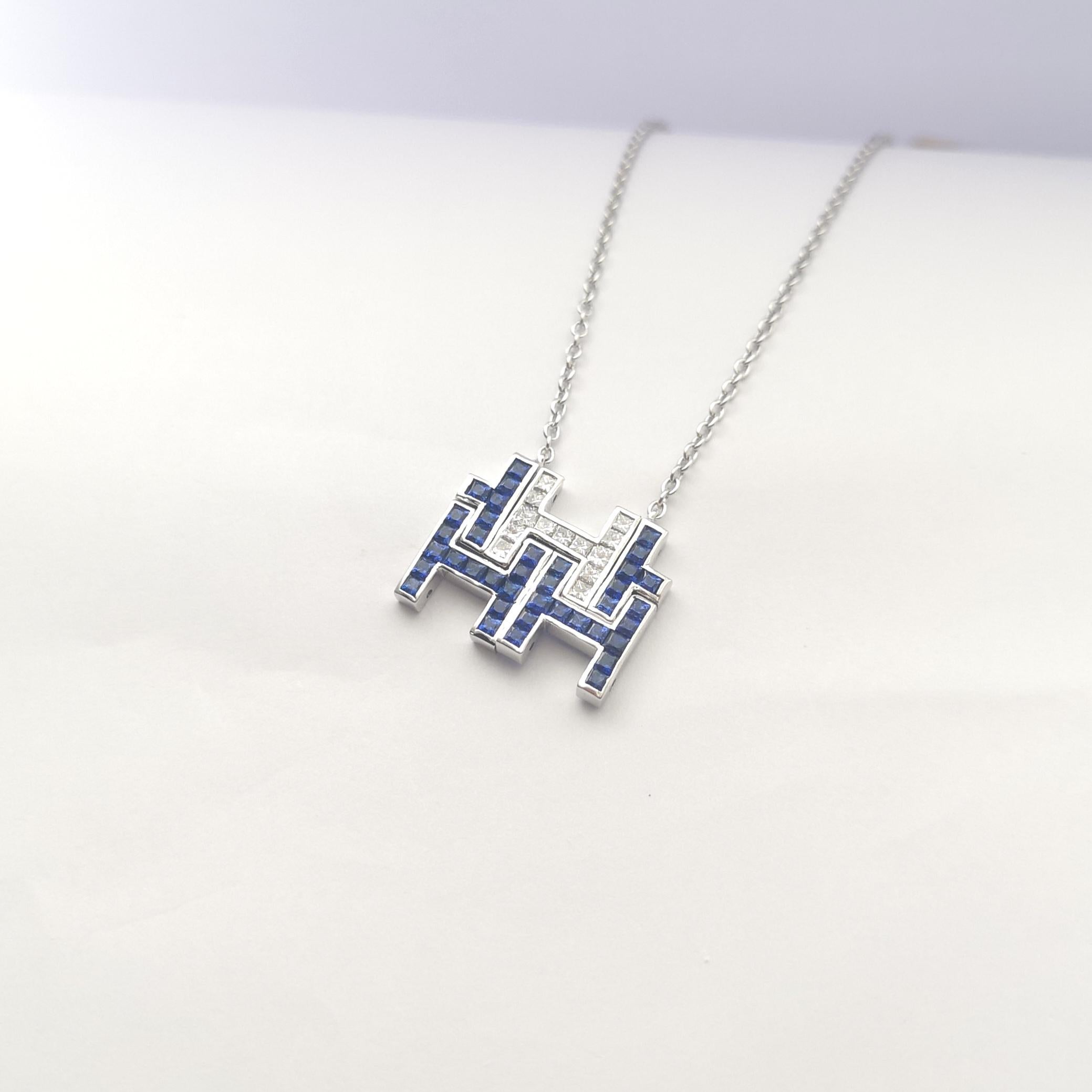 Collier de saphirs bleus et de diamants en or blanc 18 carats en vente 1