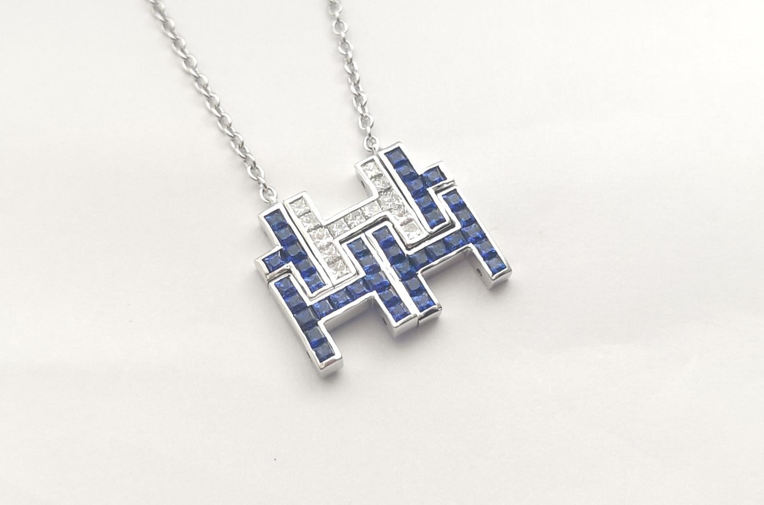 Collier de saphirs bleus et de diamants en or blanc 18 carats en vente 2