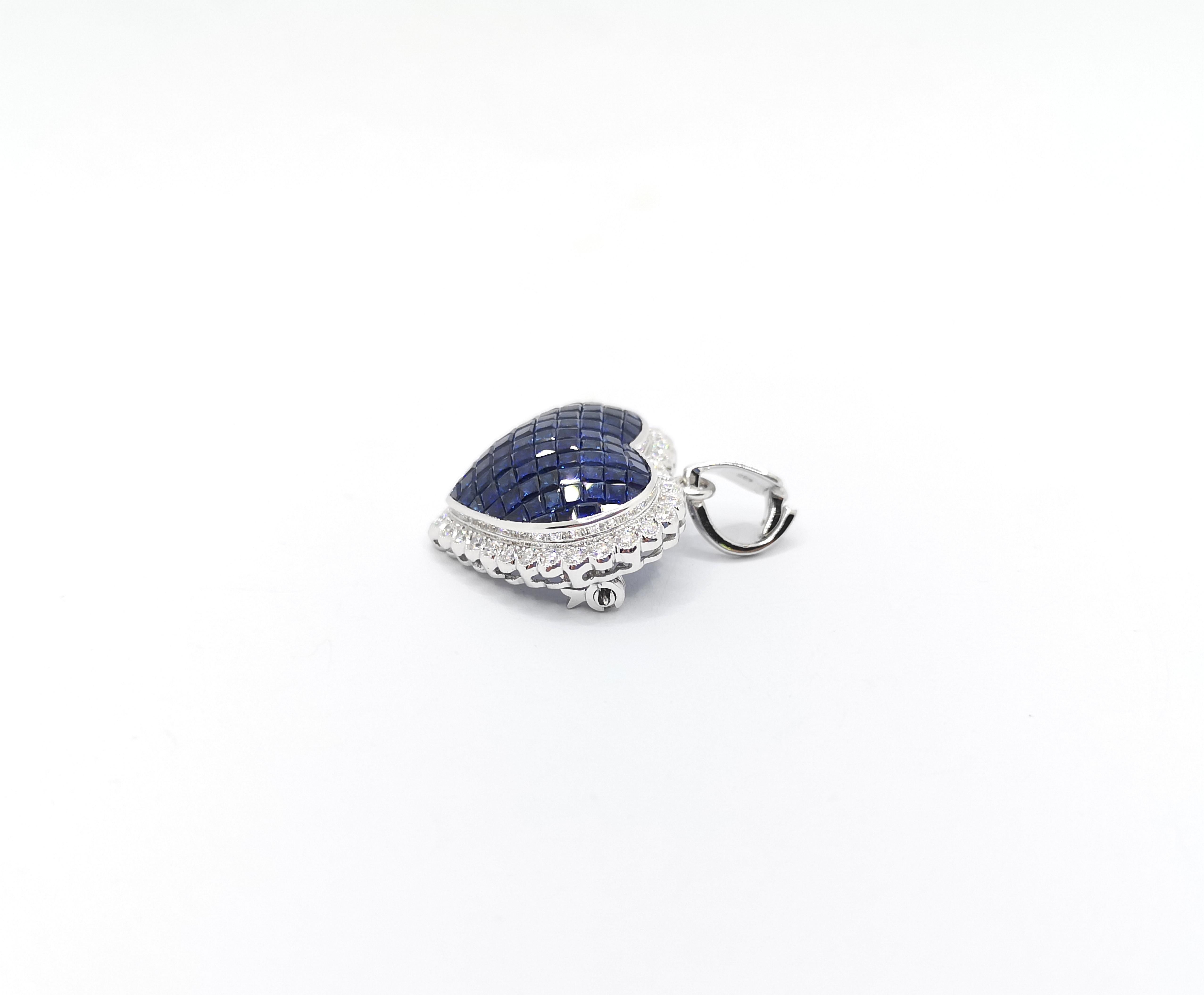 Colgante/ Broche de zafiro azul con diamantes engastado en oro blanco de 18 quilates Corte princesa en venta