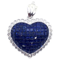 Blue Sapphire with Diamond Pendant/ Brooch set in 18K White Gold Settings