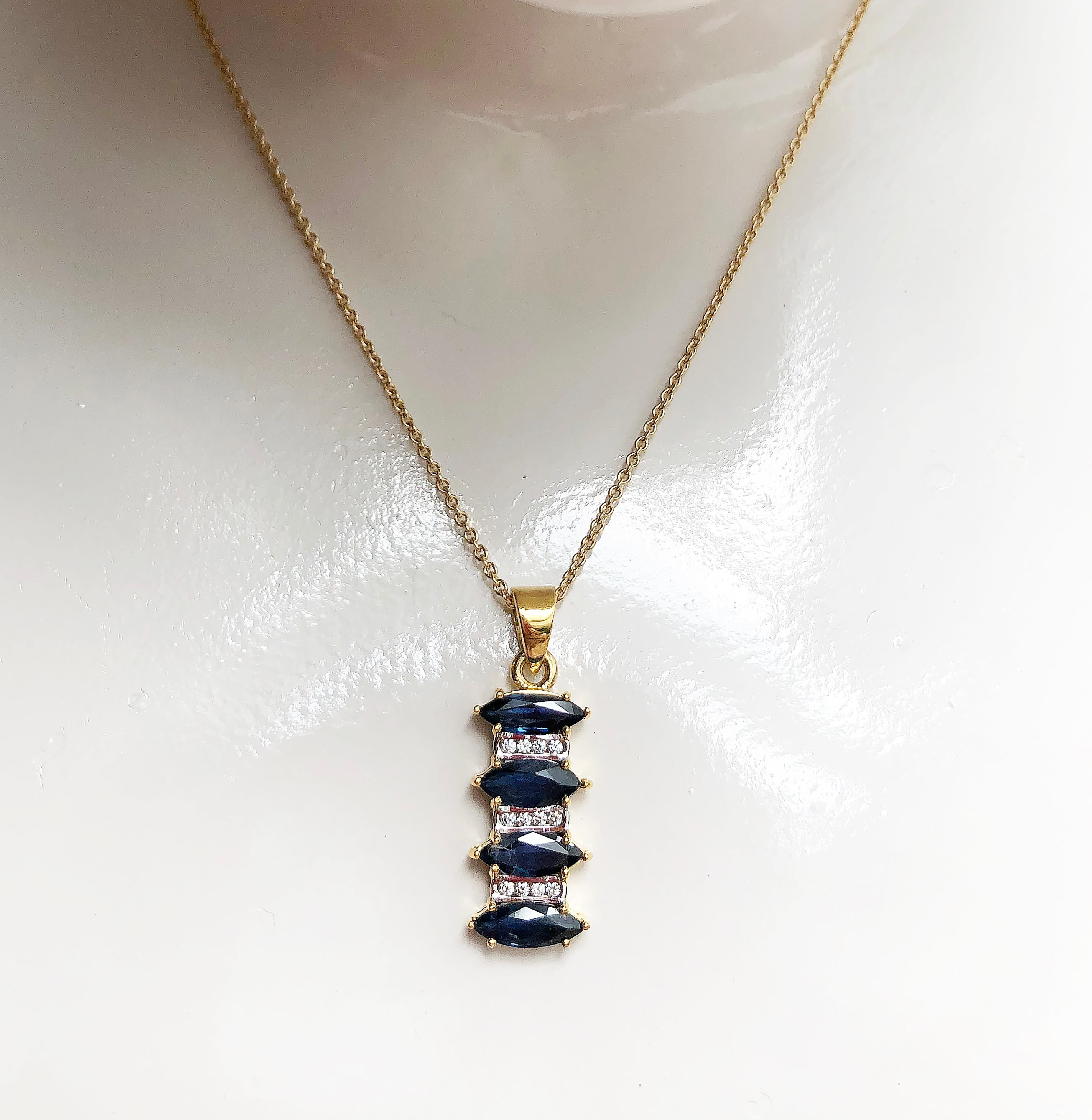 Blue Sapphire 2.93 carats with Diamond 0.13 carat Pendant set in 18 Karat Gold Settings
(chain not included)

Width: 1.1 cm
Length: 3.0 cm 

