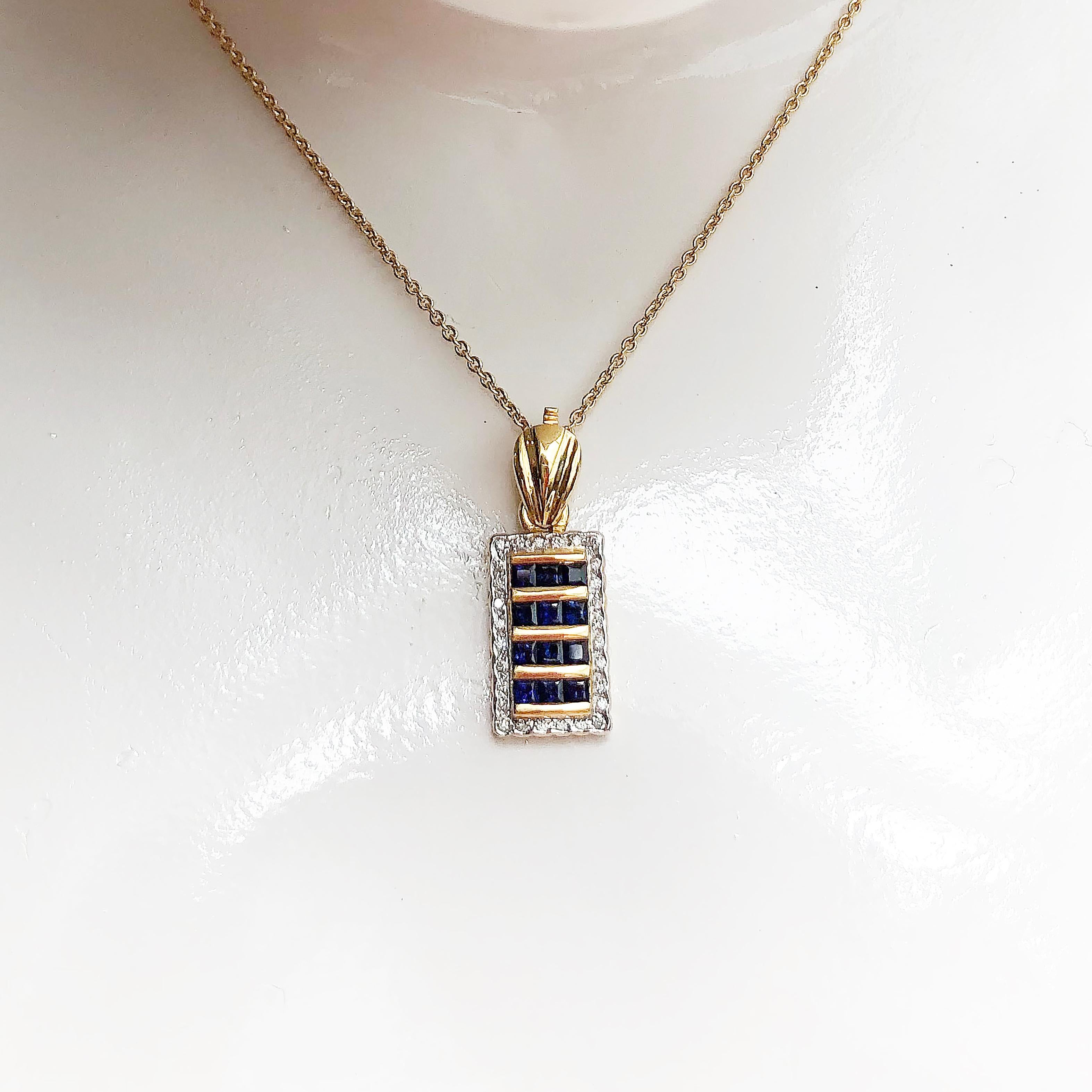 Pendentif en saphir bleu 0,88 carat et diamant 0,21 carat serti dans une monture en or 18 carats
(chaîne non incluse)

Largeur : 1,0 cm
Longueur : 2,8 cm 

